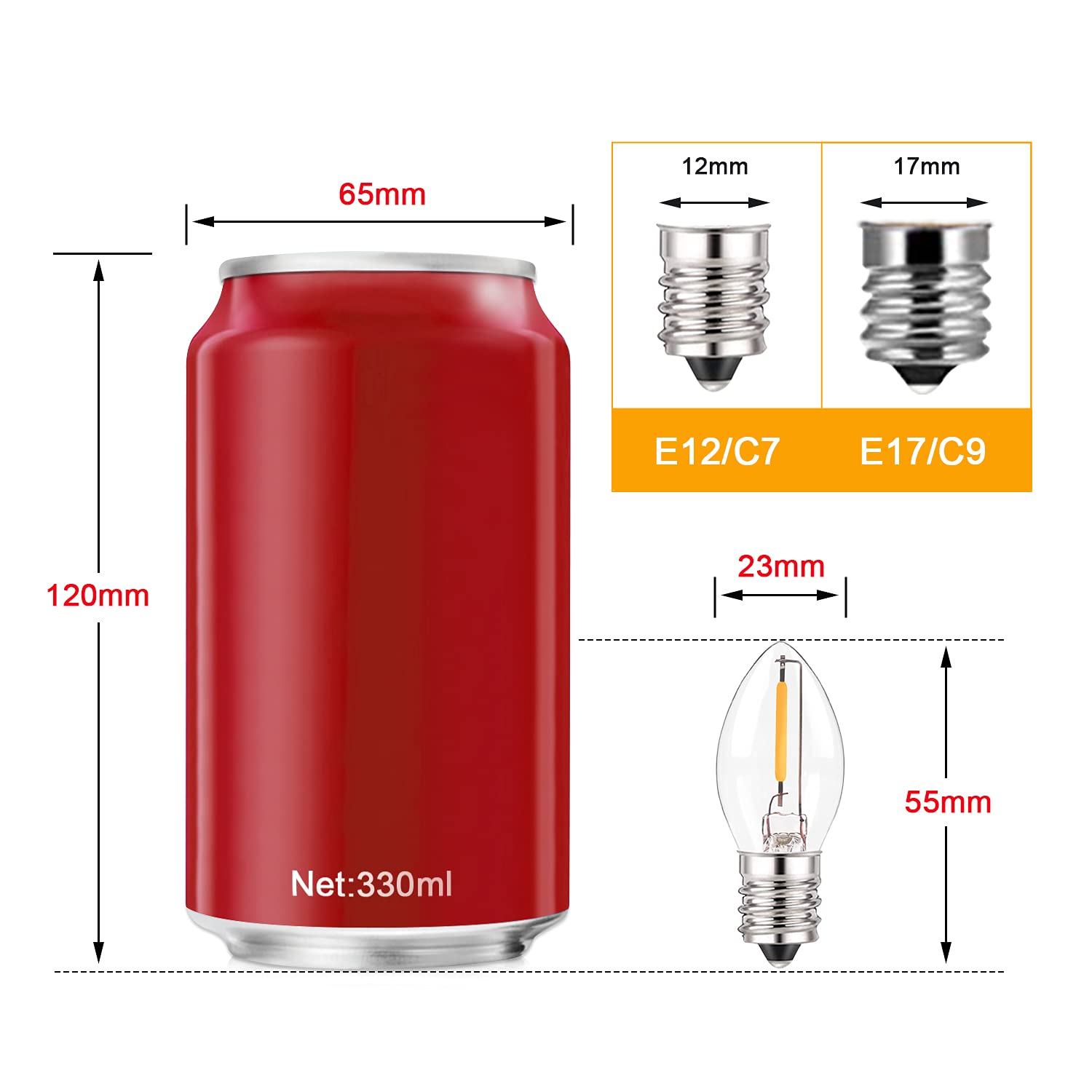 Genixgreen 25 Pack C7 Led Bulbs,0.5 Watts Led Filament Night Light Bulb Edison Style Led Sign Light E12 Candelabra Base Lamp Cle