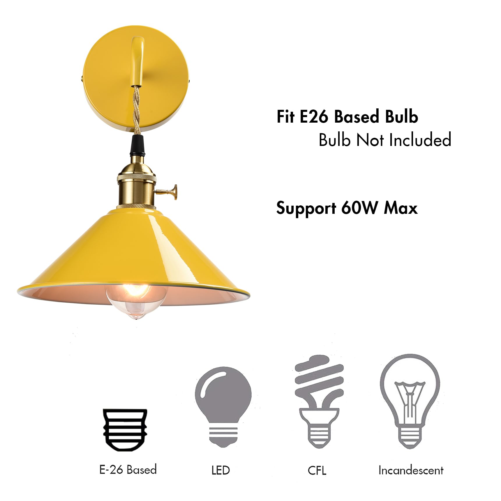 Jeenkae Modern Nordic Wall Sconce With On-Off Switch E26 Based Wall Mounted Light Fixture With Umbrella Shade For Bathroom Hallw