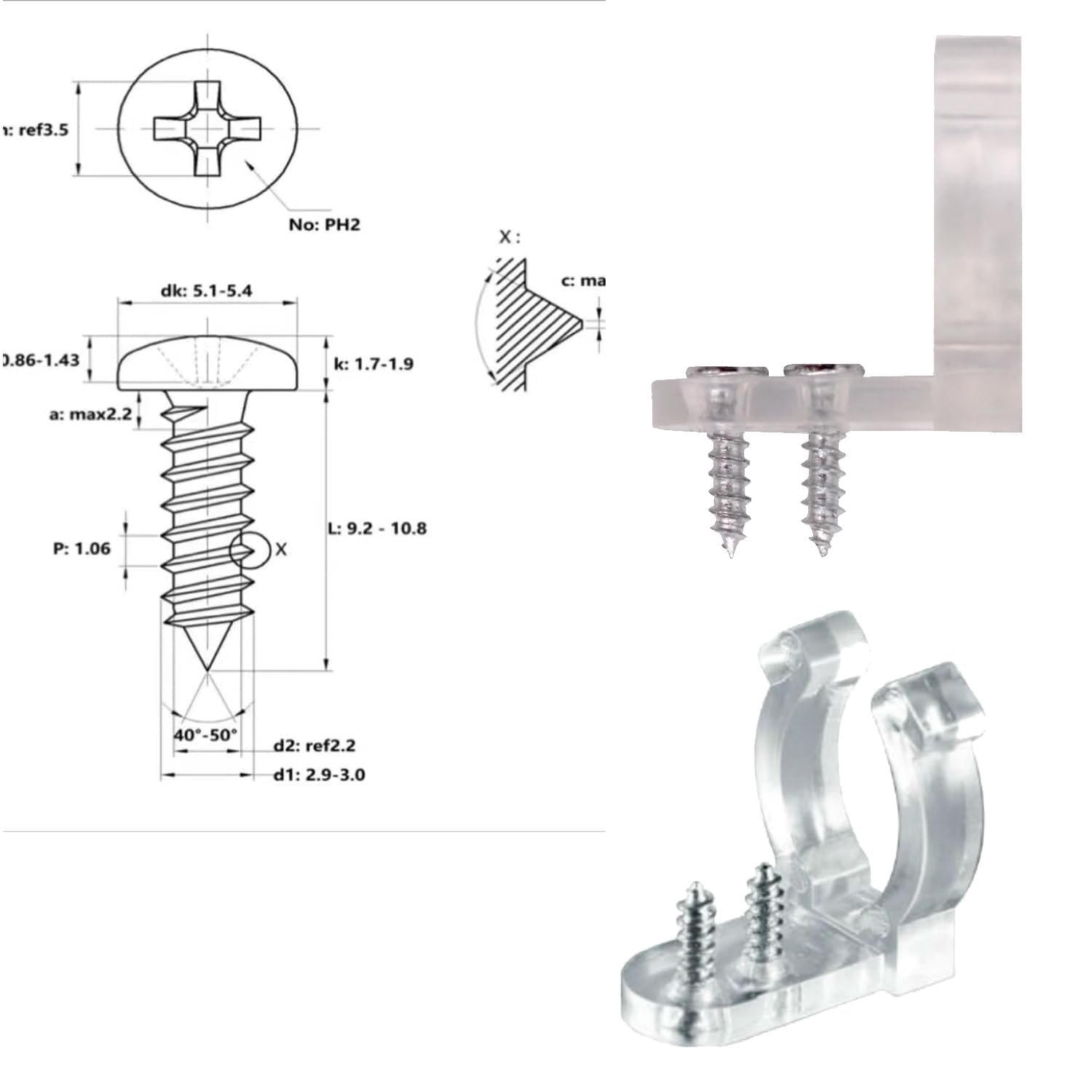 TiTiToo Neon LED Rope Clips with 100 Screws, Transparent, 50 Pieces, Model TiTiToo001, Plastic Material