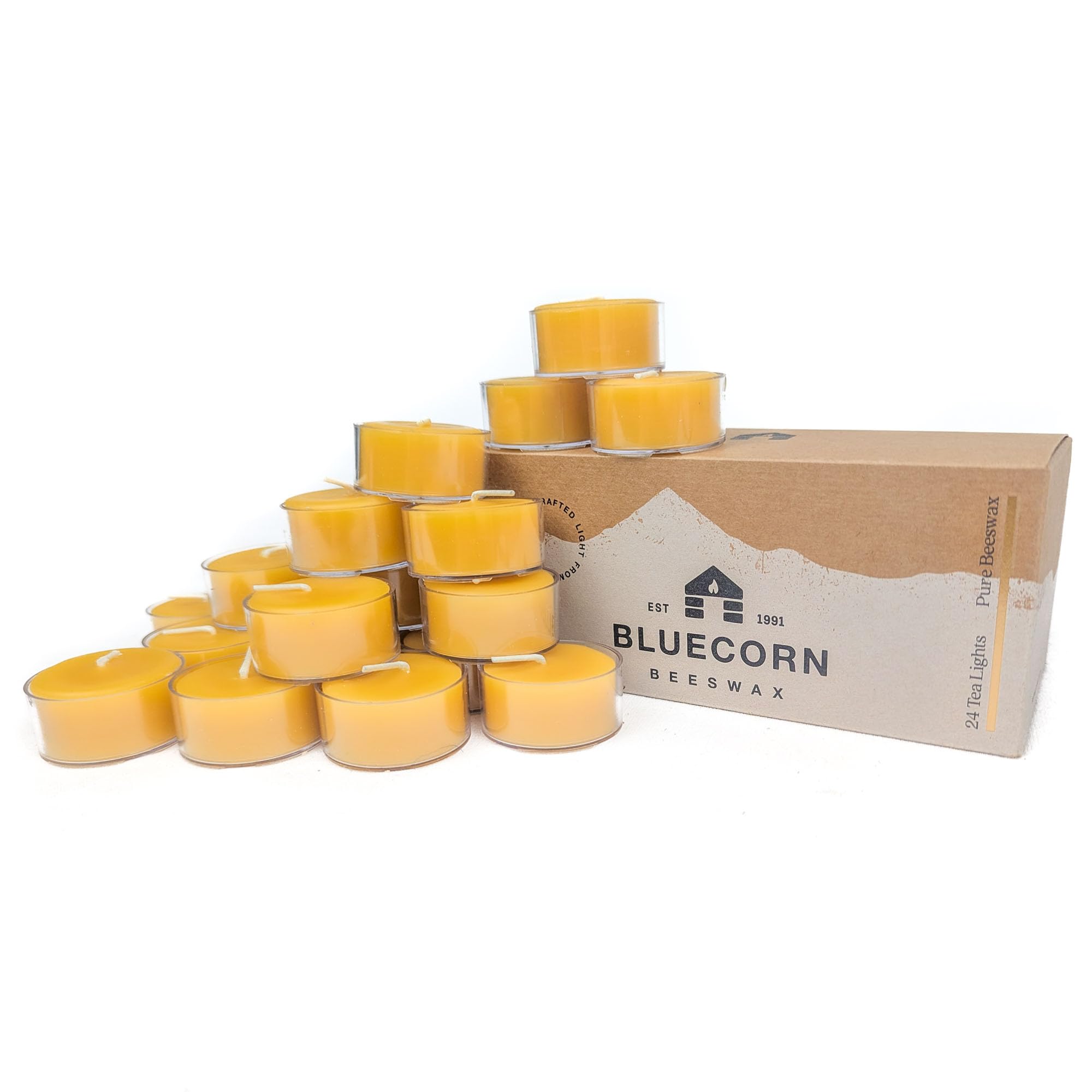 Bluecorn Beeswax Tea Light Candles, 100% Pure Natural Bees Wax, Yellow Tea Lights, Fragrance Free, Paraffin & Soy Free Candle Wa
