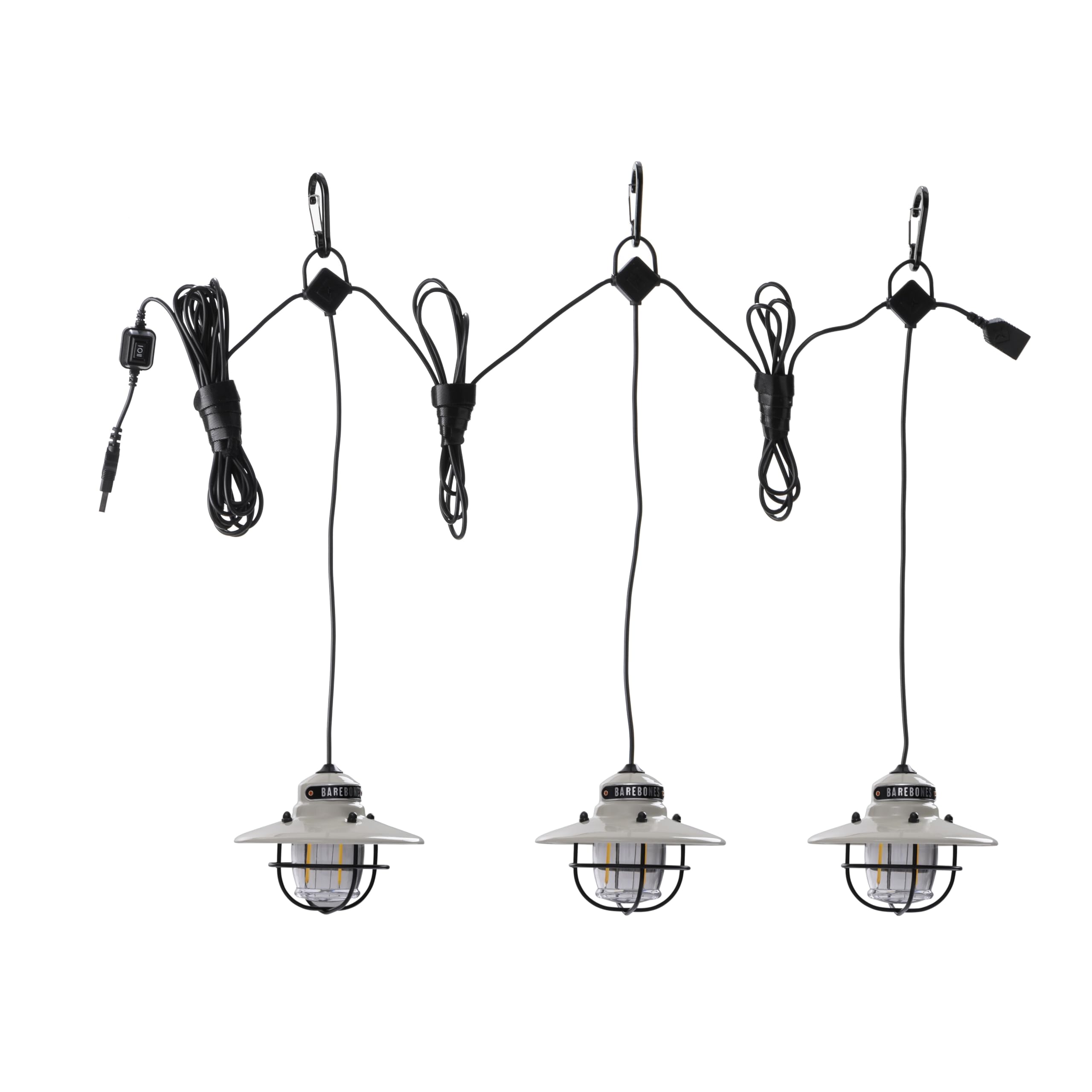 Barebones Edison Pendant String Lights - Vintage White, 3 Edison-Style Led Bulbs With 10-Foot Cord, Energy-Efficient Outdoor Lan