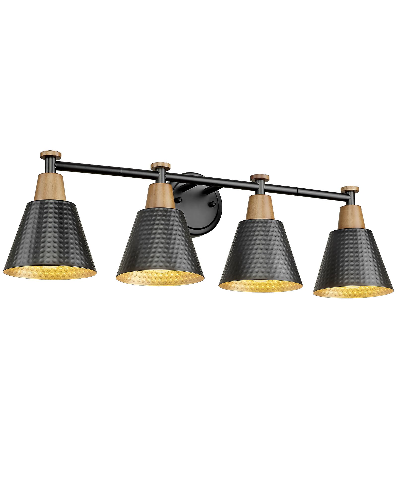 Femila 30'' Bathroom Light Fixtures, 4 Light Vanity Lighting Fixtures With Wood Grain Paint And Black Finish, Light Fixtures For