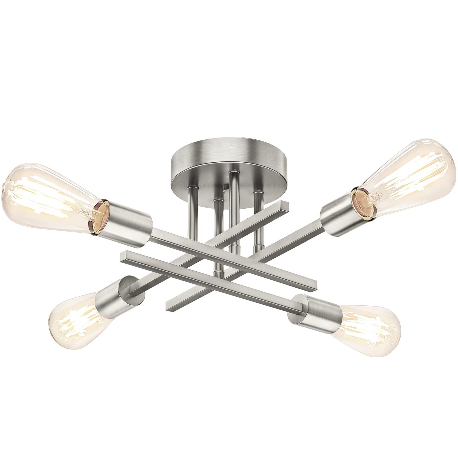 Brushed Nickle Semi Flush Mount Ceiling Lights, 4-Light Modern Industrial Sputnik Chandelier Light Fixture, Silver Flush Mount L
