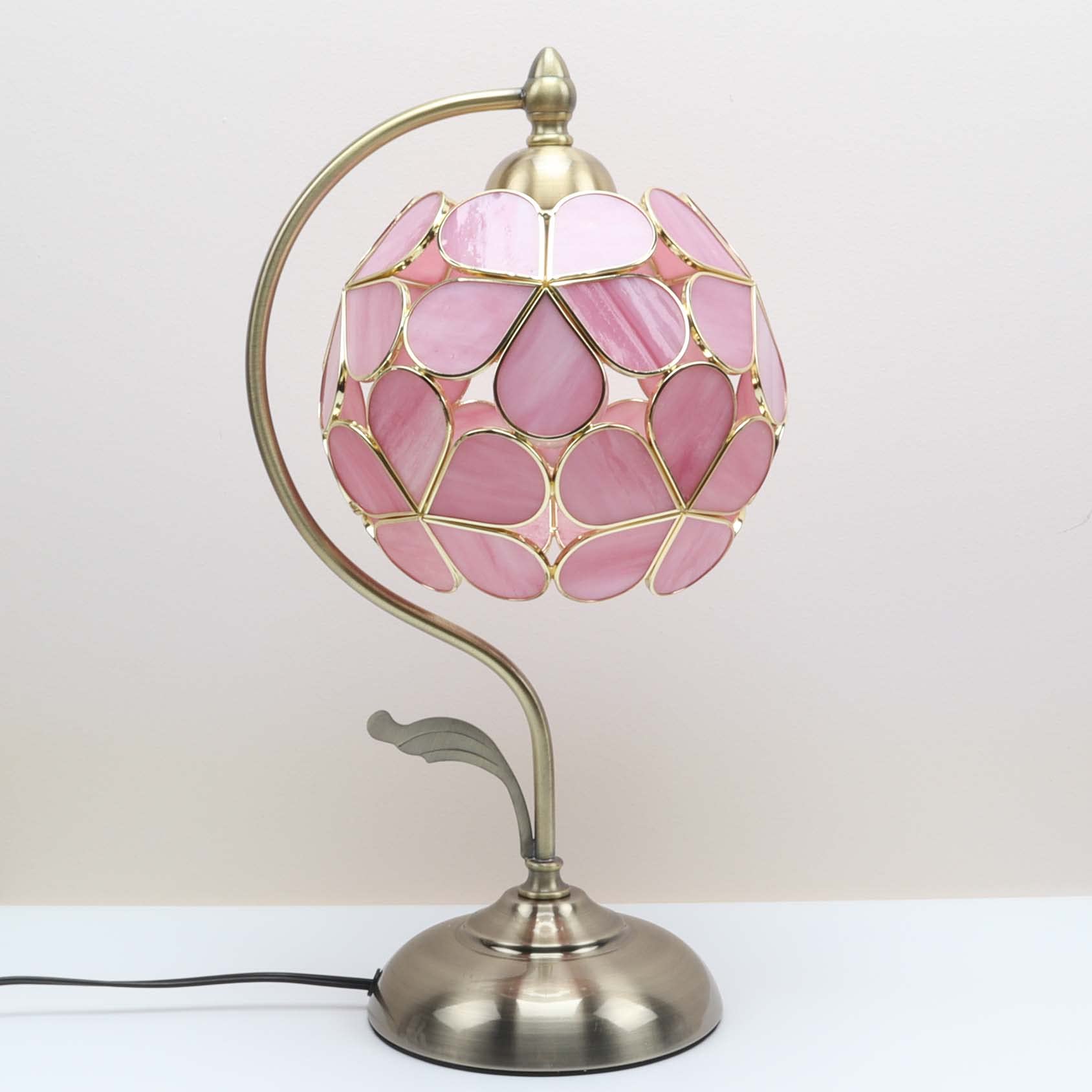 Bieye L10836 Tiffany Style Stained Glass Flower Petal Table Lamp With Brass Base For Home D  Cor (Pink, 8 Flower Ball)