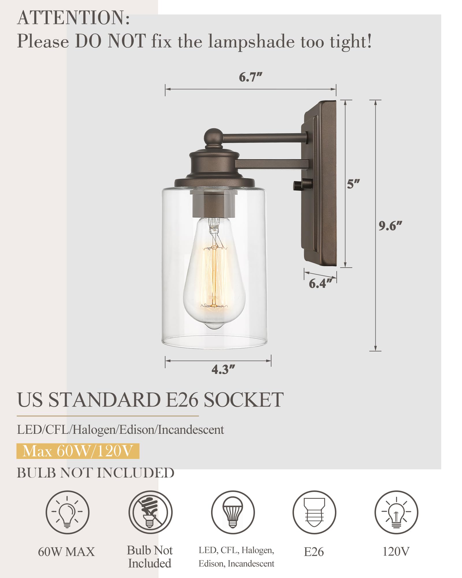 Bathroom Vanity Light  Hwh 1 Light Wall Sconce Lamp Over Mirror  Farmhouse Wall Vanity Lighting In Oil-Rubbed Bronze Finish  5Hlt63B Orb