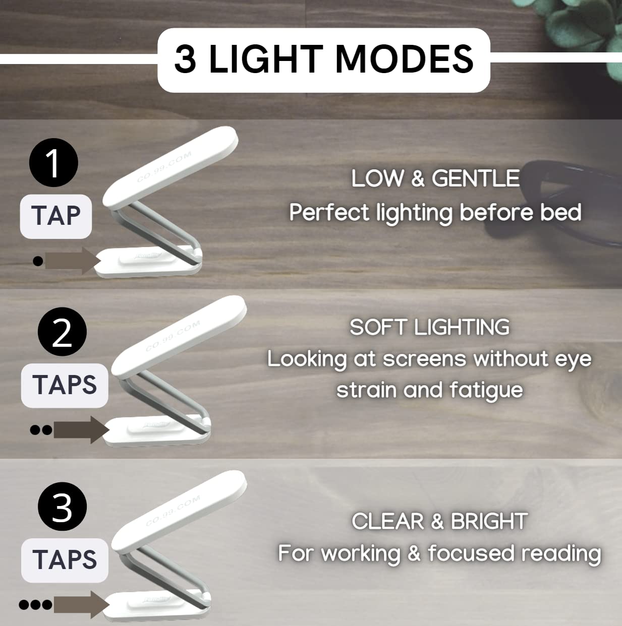 Fermalife - Foldable Led Table Desk Lamp, Adjustable Portable Reading Night Light - 3 Light Settings, Compact & Rechargable Usb