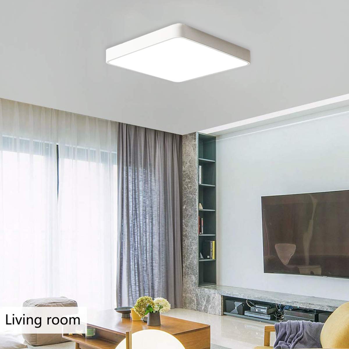 Ganeed Led Flush Mount Ceiling Light 15.7 Inch 36W Modern Ceiling Lamp Square 6500K Cool White Lighting Fixture For Living Room/Kitchen/Bedroom/Dining Room White