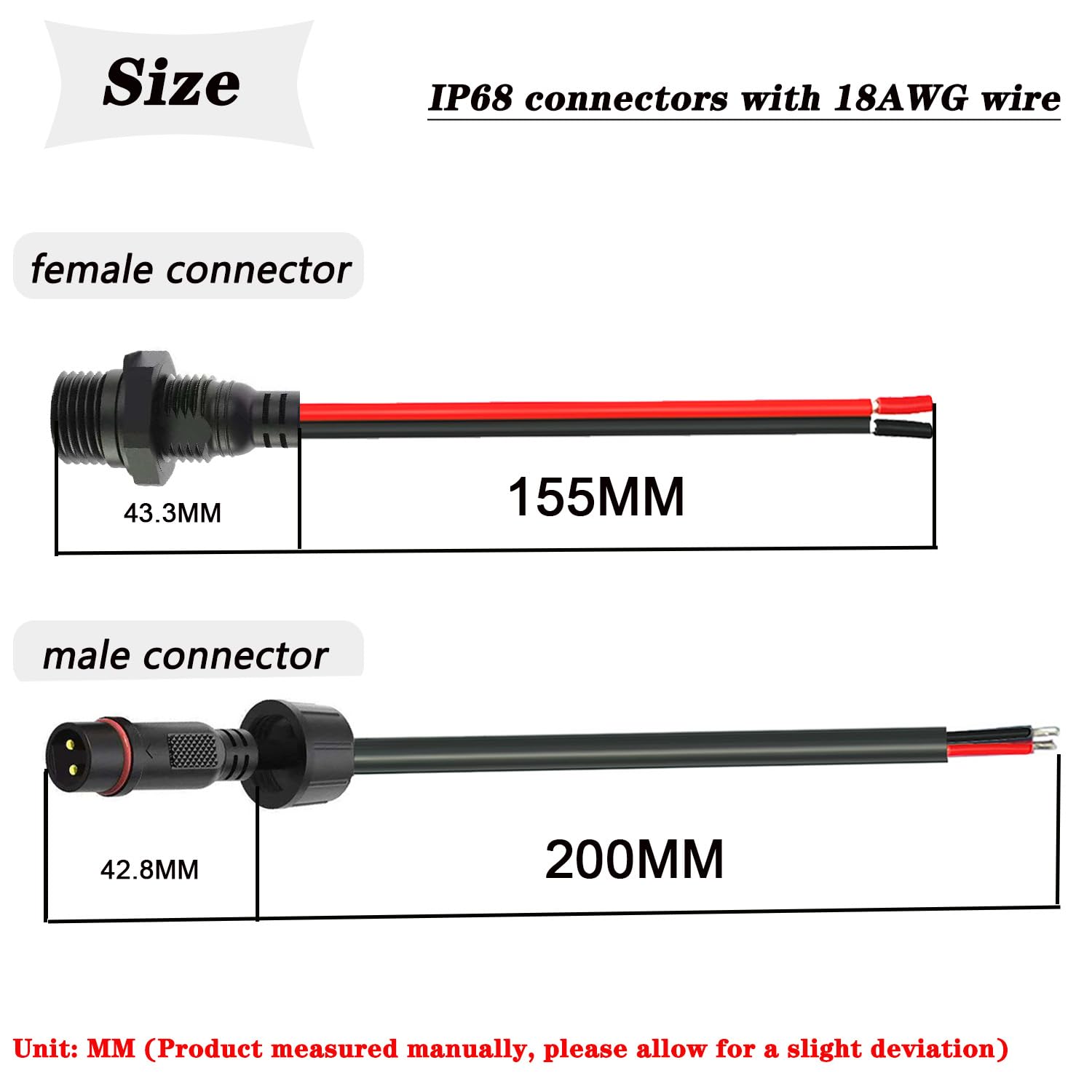 Newnewliu 2Pin Waterproof Connector,2 Wire Male Female Plug Led Connector With 18Awg M16 Waterproof Cover Extension Cable With T