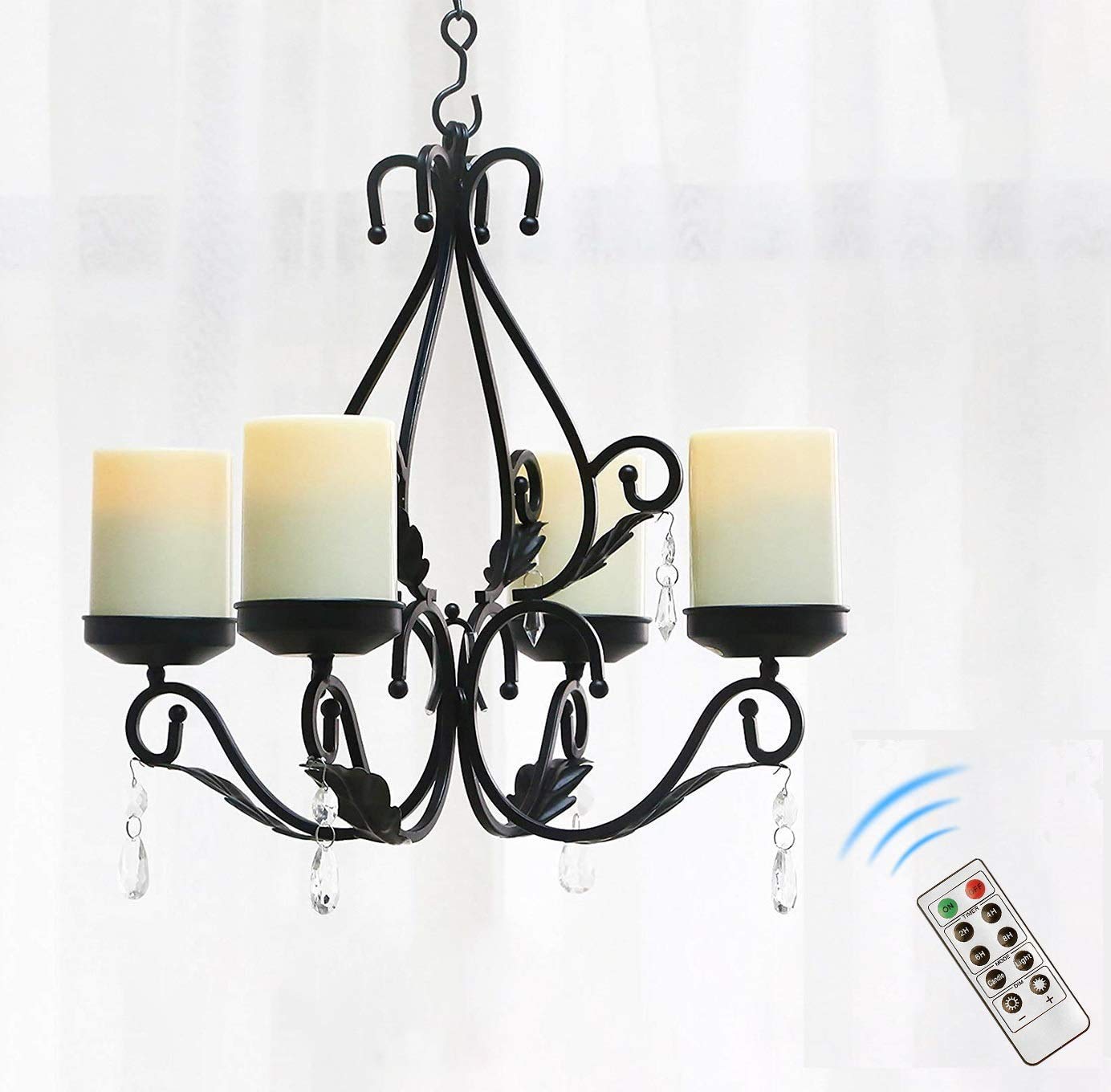 Flameless Candles Chandelier 4-Light Waterproof Crystal Metal Wall Sconces Modern Farmhouse Table Lamp With Remote Control And T