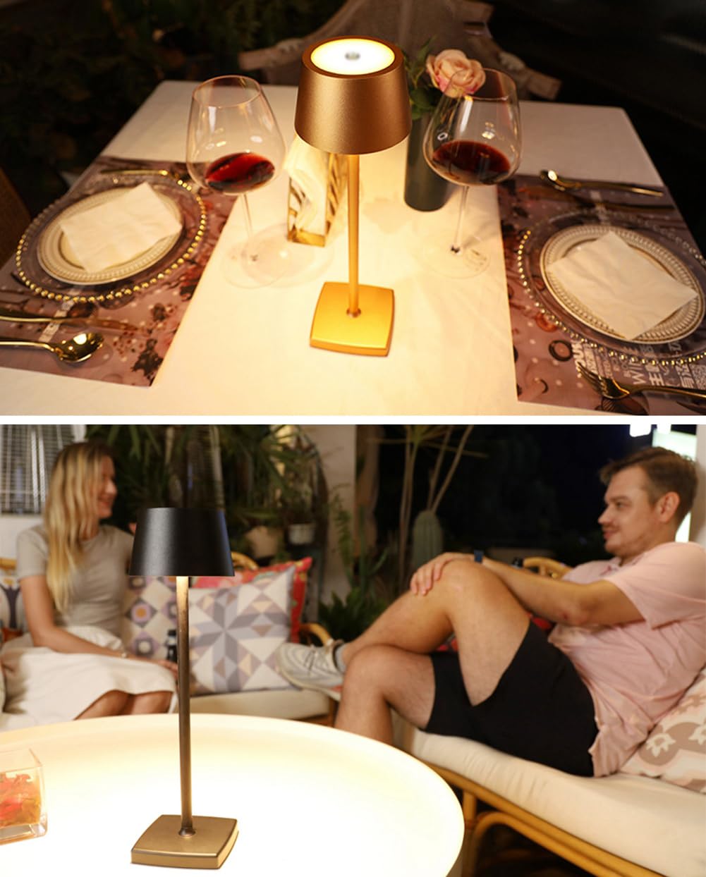 Seihoae Cordless Table Lamp - 6000mAh Rechargeable, IP54 Waterproof, Aluminum Alloy, Touch Dimming, 4W LED Warm Light, Gold