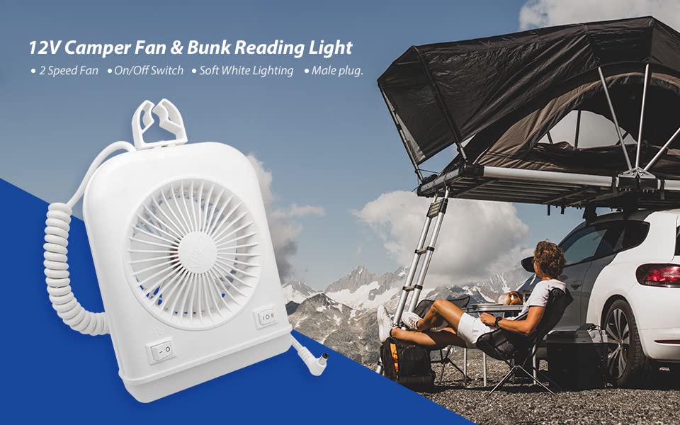Dream Lighting 12V RV Camper Fan and LED Light, Soft White, 2-Speed, Model 6000-FFWX1, Gray