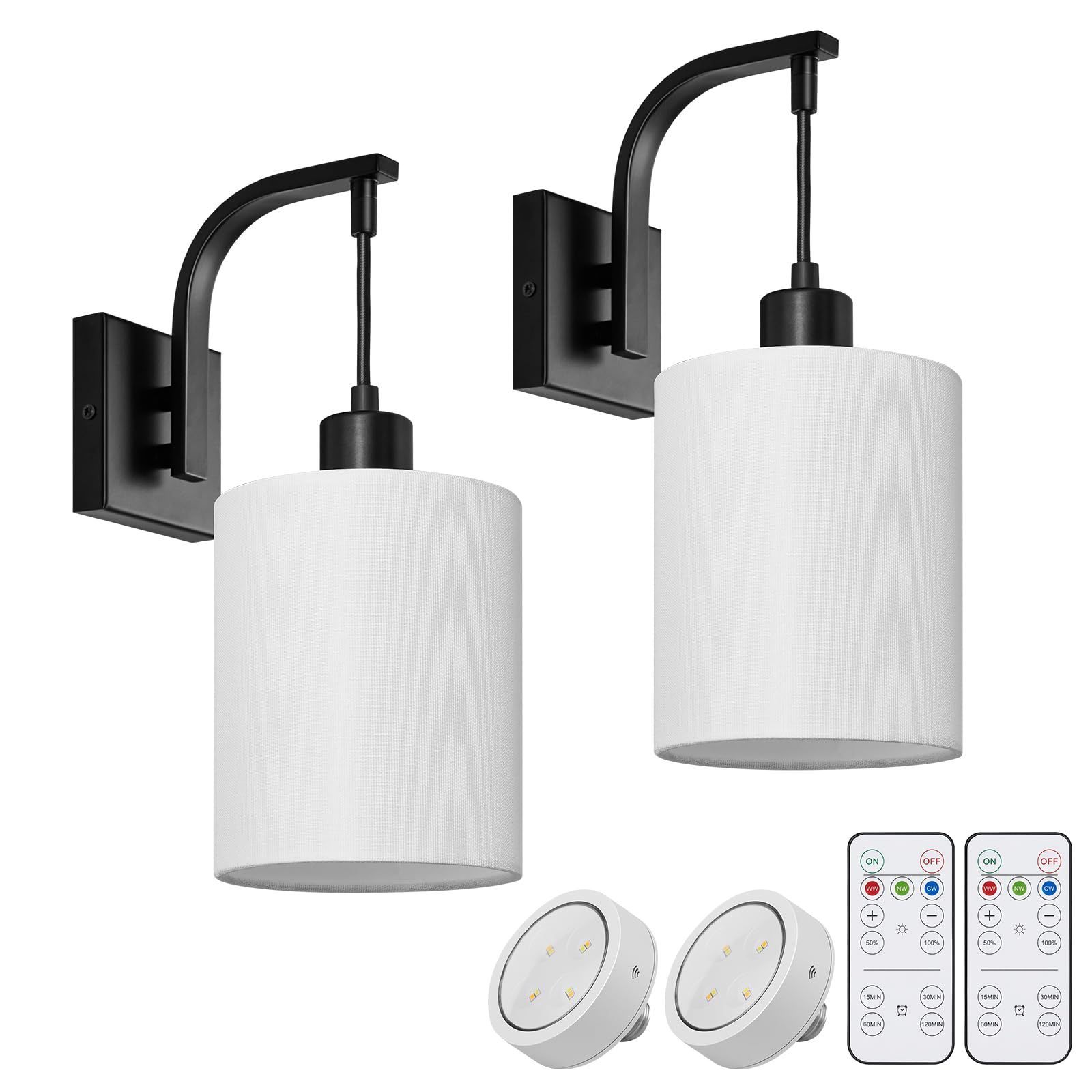 Suraielec Battery Operated Wall Sconces, Wireless Indoor Lights With Remote, Dimmable, 3 Colors