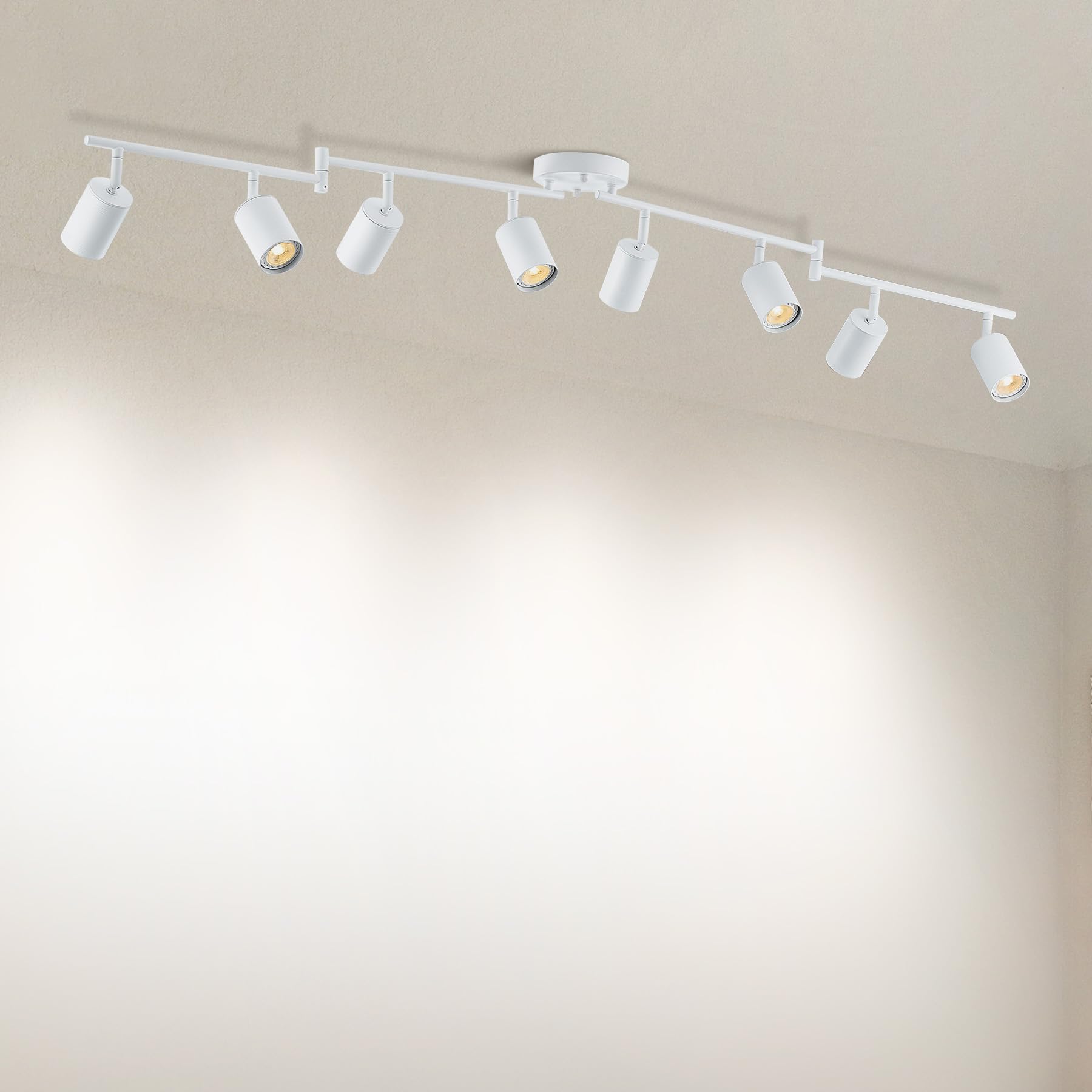 Vonluce 8 Light Track Light Fixture  Led Track Lighting Kit With Rotatable Heads  3-Color Gu10 Bulbs Included  Modern Ceiling Spotlight For Kitchen Office Closet Studio Bedroom  White