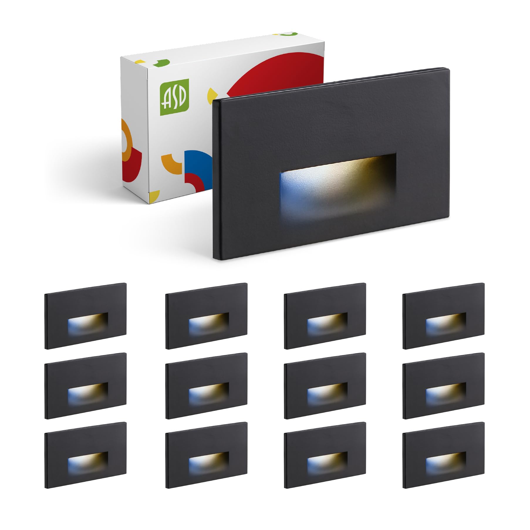 ASD LED Recessed Step Light Fixture 3W 120LM 3000K-5000K 4.75in Black 12 Pack Dimmable Waterproof ETL Listed