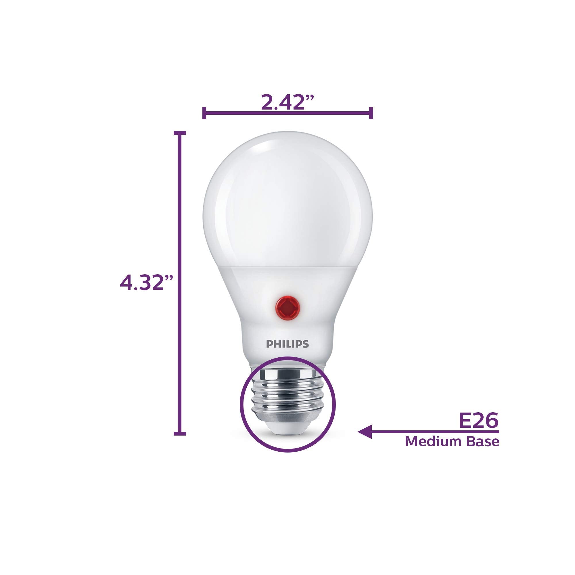 Philips LED Frosted A19 Light Bulb, 800 Lumen, 8.8W Non-Dimmable, Soft White, E26 Base, 4-Pack, Model 557728