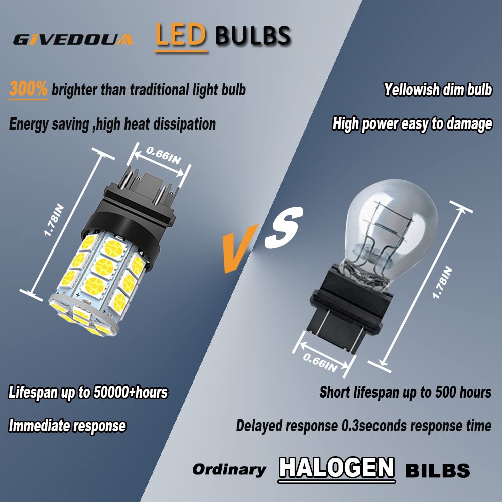 GIVEDOUA 3157 LED Bulb for Brake, Backup, Tail Lights - Super Bright, 12V, White, Pack of 4