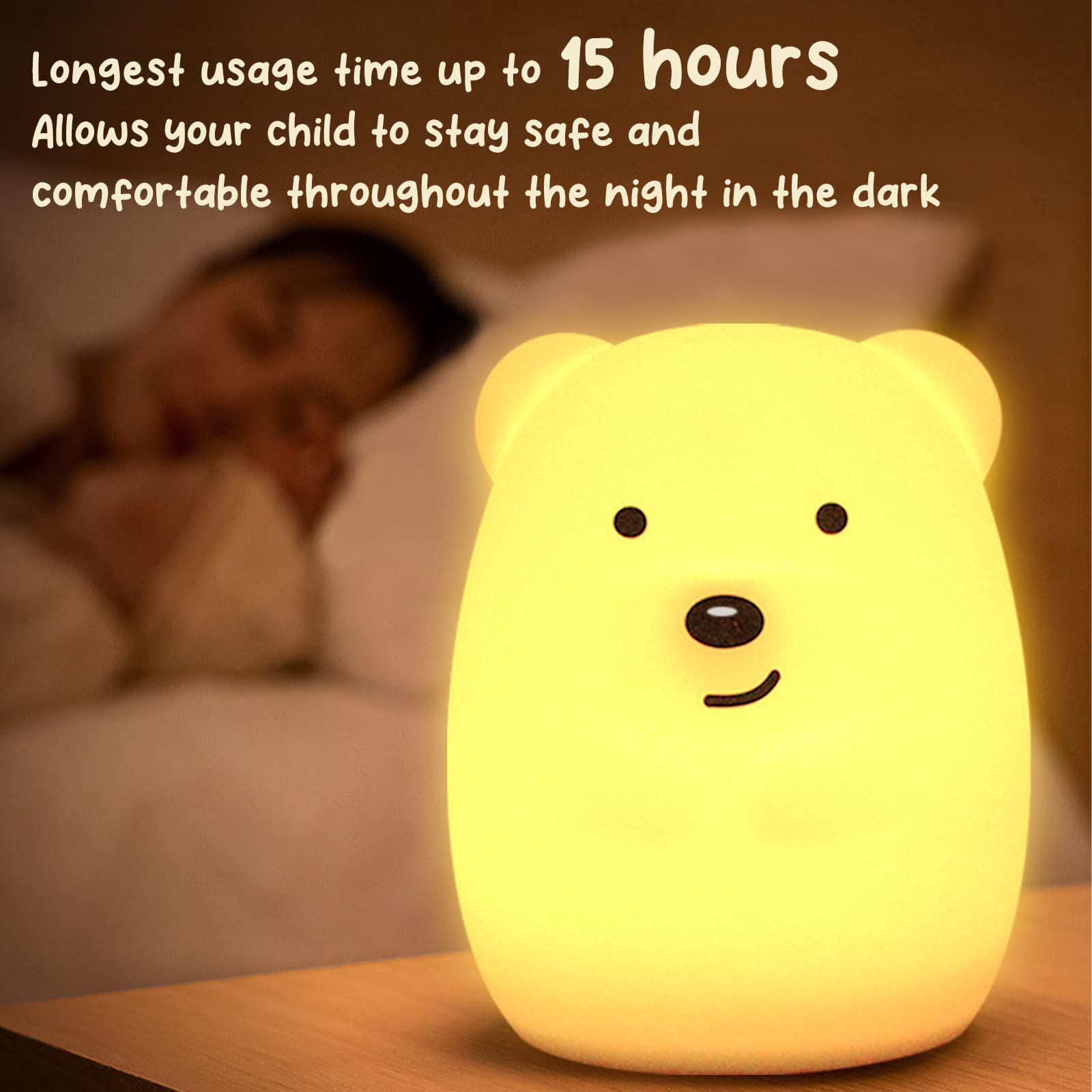 NAHKZNY Night Light for Kids, 9 Color Changing Silicone Lamp, Remote Control, Sleep Timer, Yellow, Model RT01