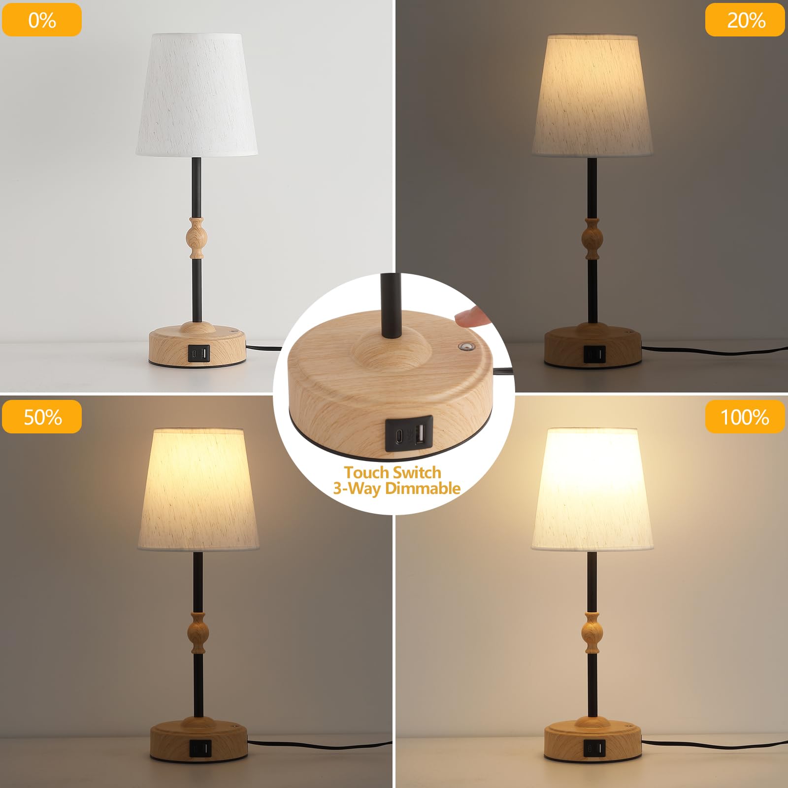 Meixisue Bedside Table Lamp For Bedroom With 2 Usb Charging Ports Minimalist Small Nightstand Lamp 3-Way Dimmable Touch Desk Lam