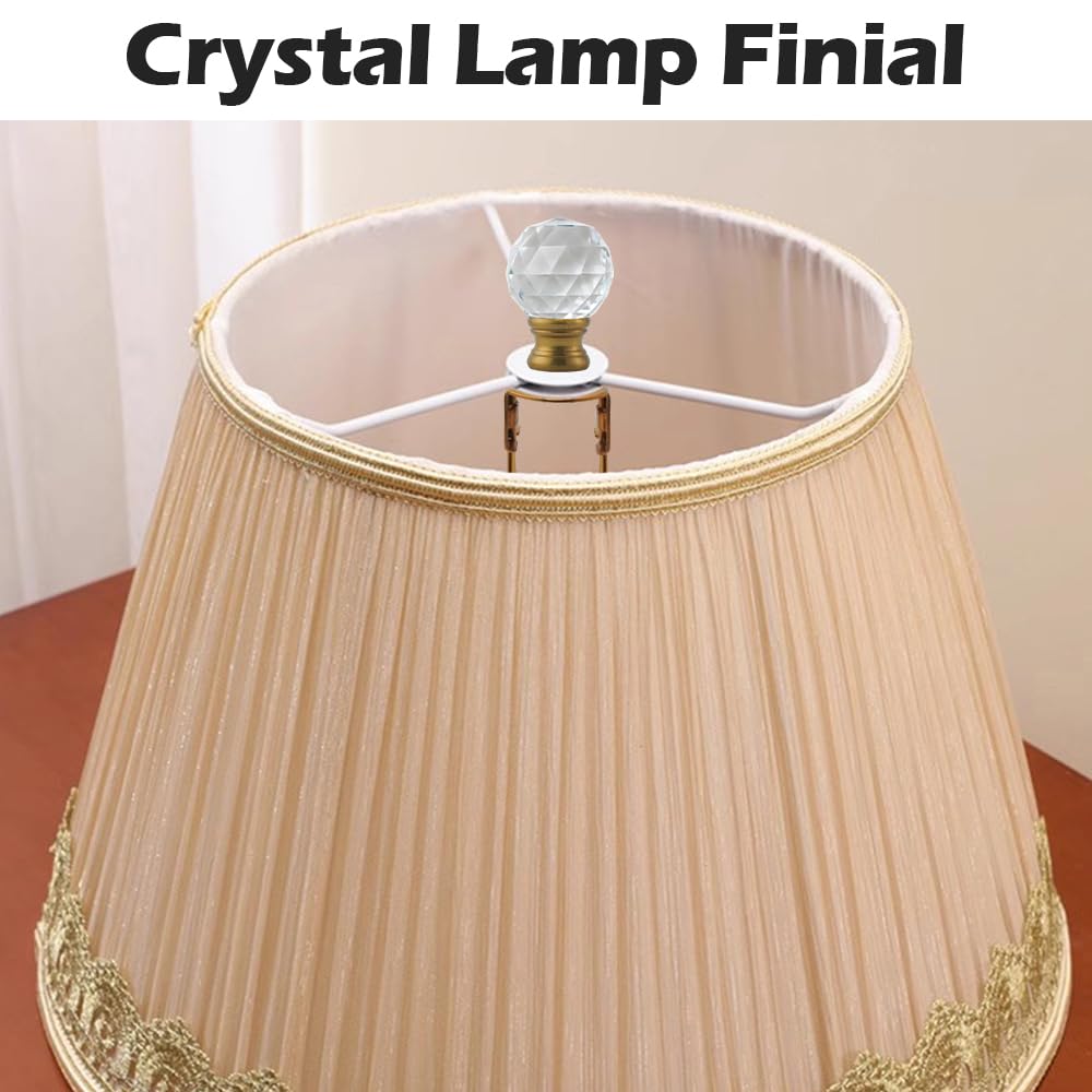Asjeumt 2 Pieces Lamp Shade Light Bulb Clip Adapter Kit, Antique Gold Lampshade Holder With Crystals Top Finial, No Harp Require