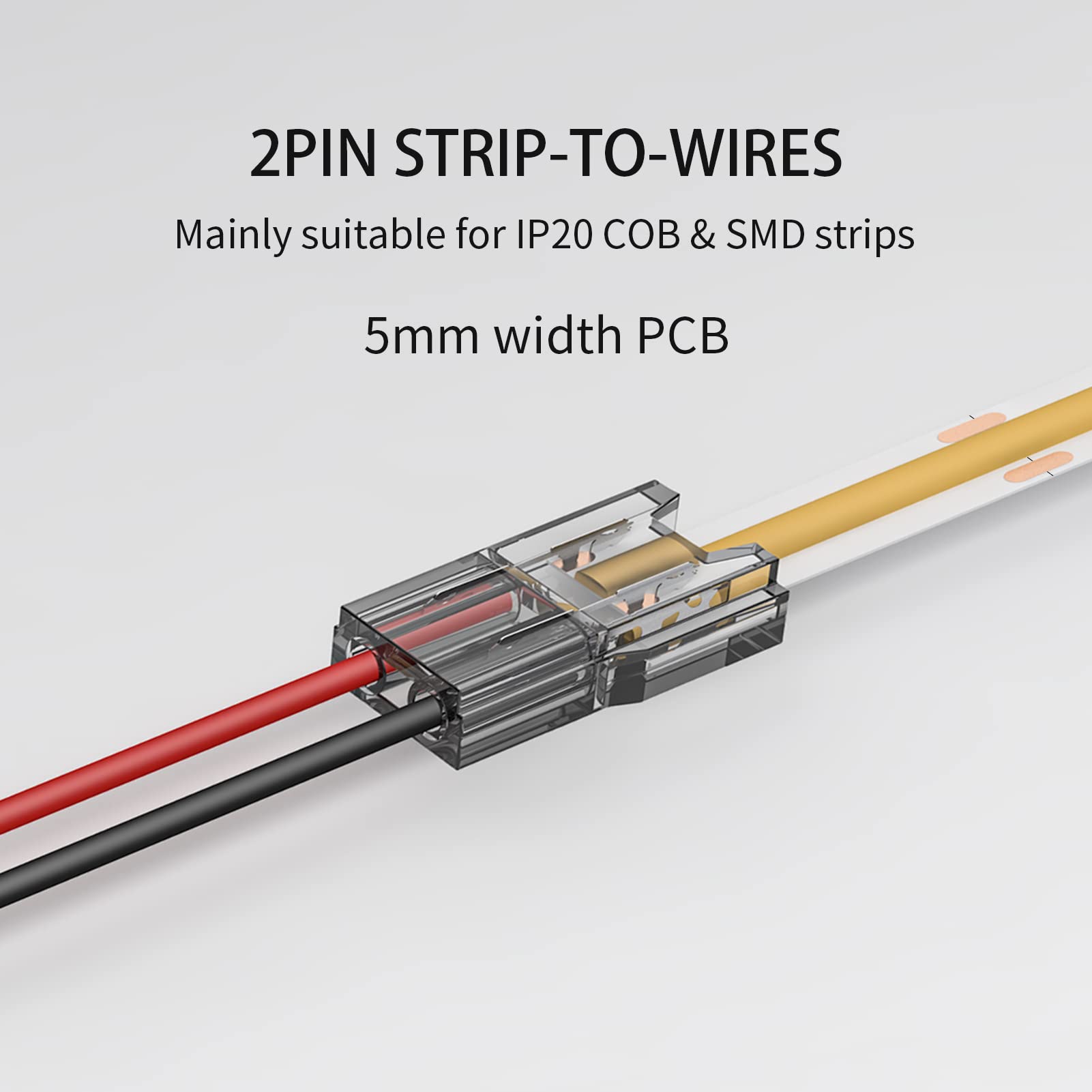 Visdoll Cob Led Light Strip Connectors 20Pcs 5Mm 2Pin Strip To Wires Led Tape Light Connectors Transparent Solderless No Dark Ar