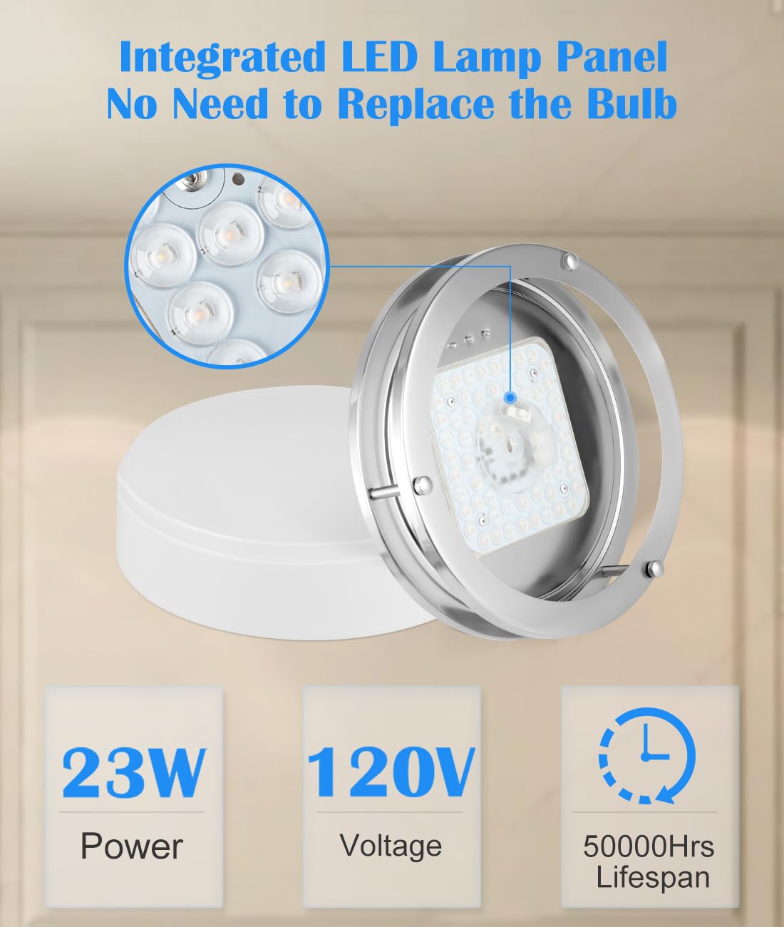 Brushed Nickel Ceiling Light, 10 Inch Led Ceiling Light Fixture For Bathroom,17W, 2700K/3000K/3500K/4000K/5000K Adjustable Ceili