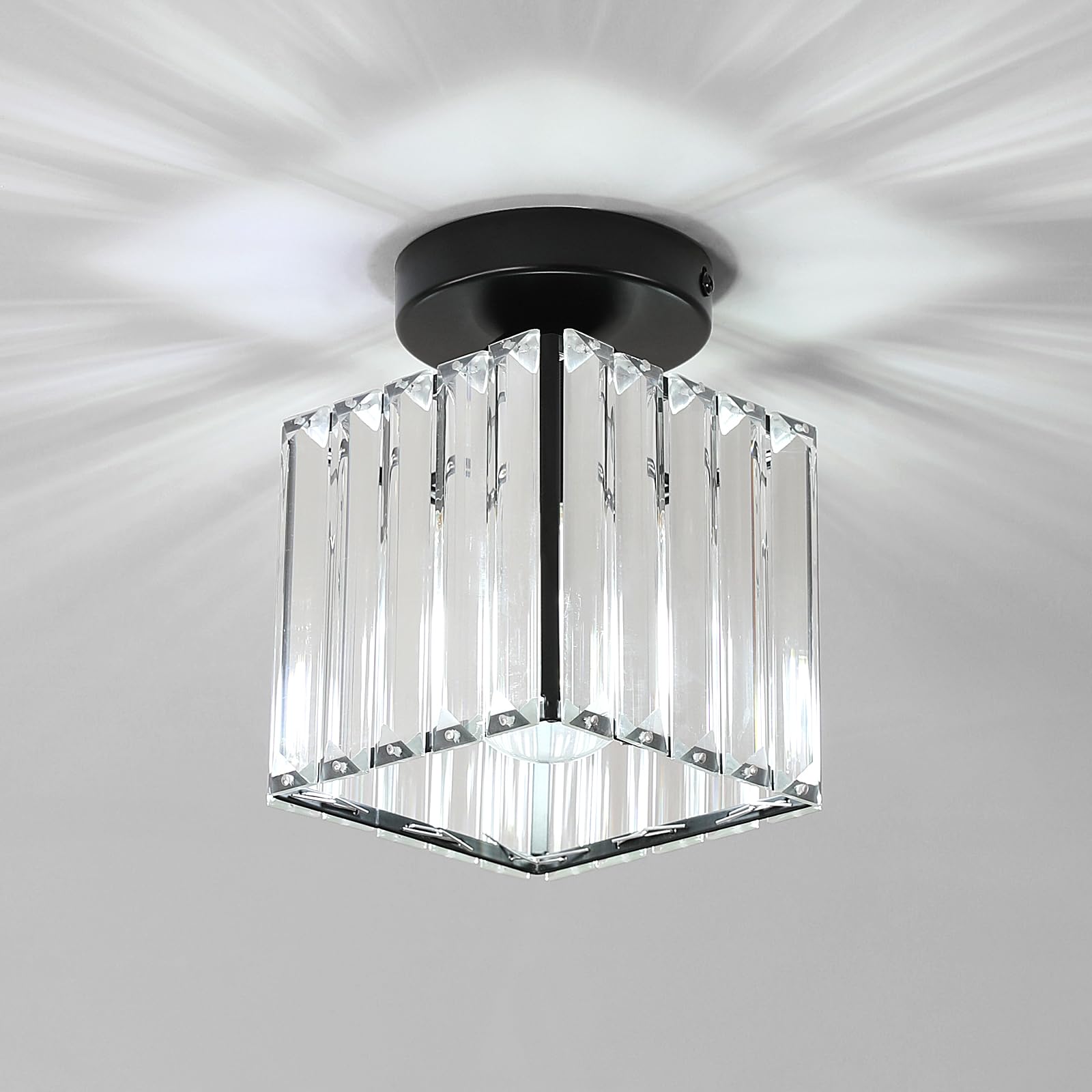 Goeco Ceiling Light, 2 Pack Square Crystal Semi Flush Mount Ceiling Light, 5.1 Inch Modern Black Mini Size Close to Ceiling Ligh