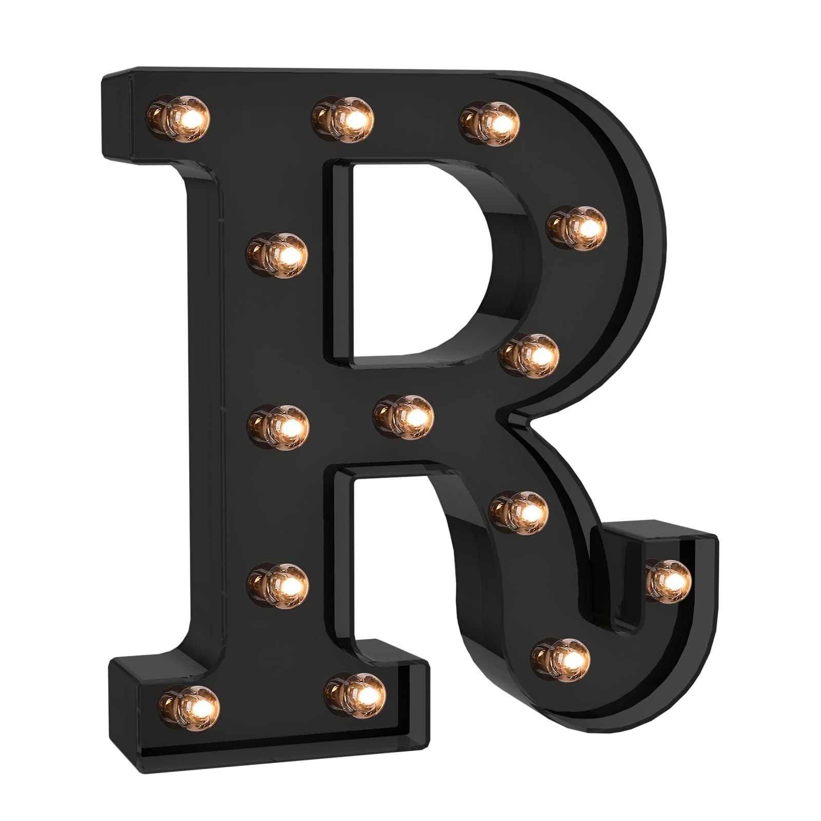 Foaky LED Letter Lights - Black Plastic Alphabet Decor - Battery Operated - Size R - Model Black-25