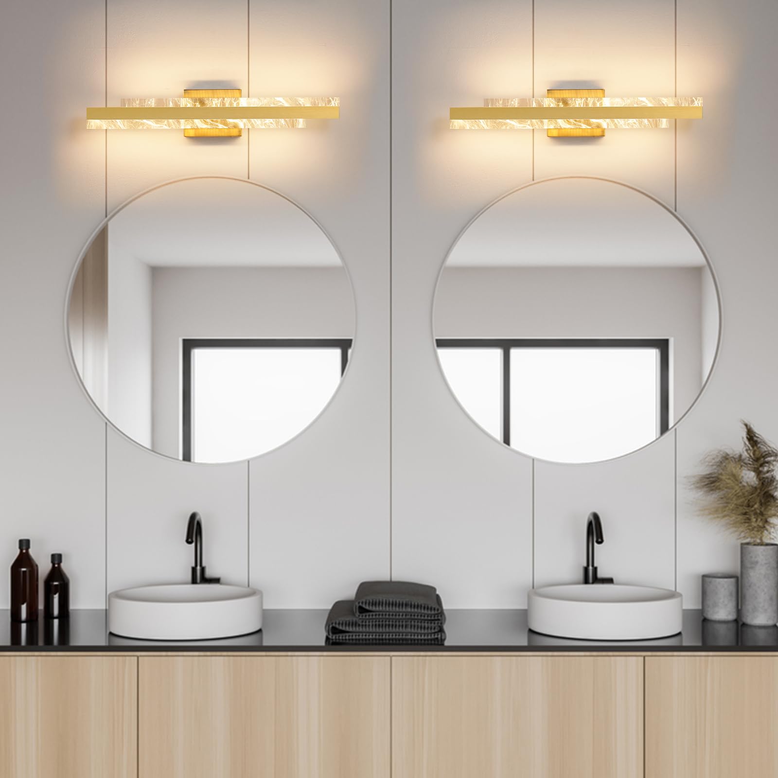Hahzt Modern Bathroom Vanity Light: Brushed Gold 24 Inch 28W Dimmable Led Bath Bar Light Fixtures Over Mirror - Wall Sconce Picture Lights For Paintings Cabinets Bedroom 3000K
