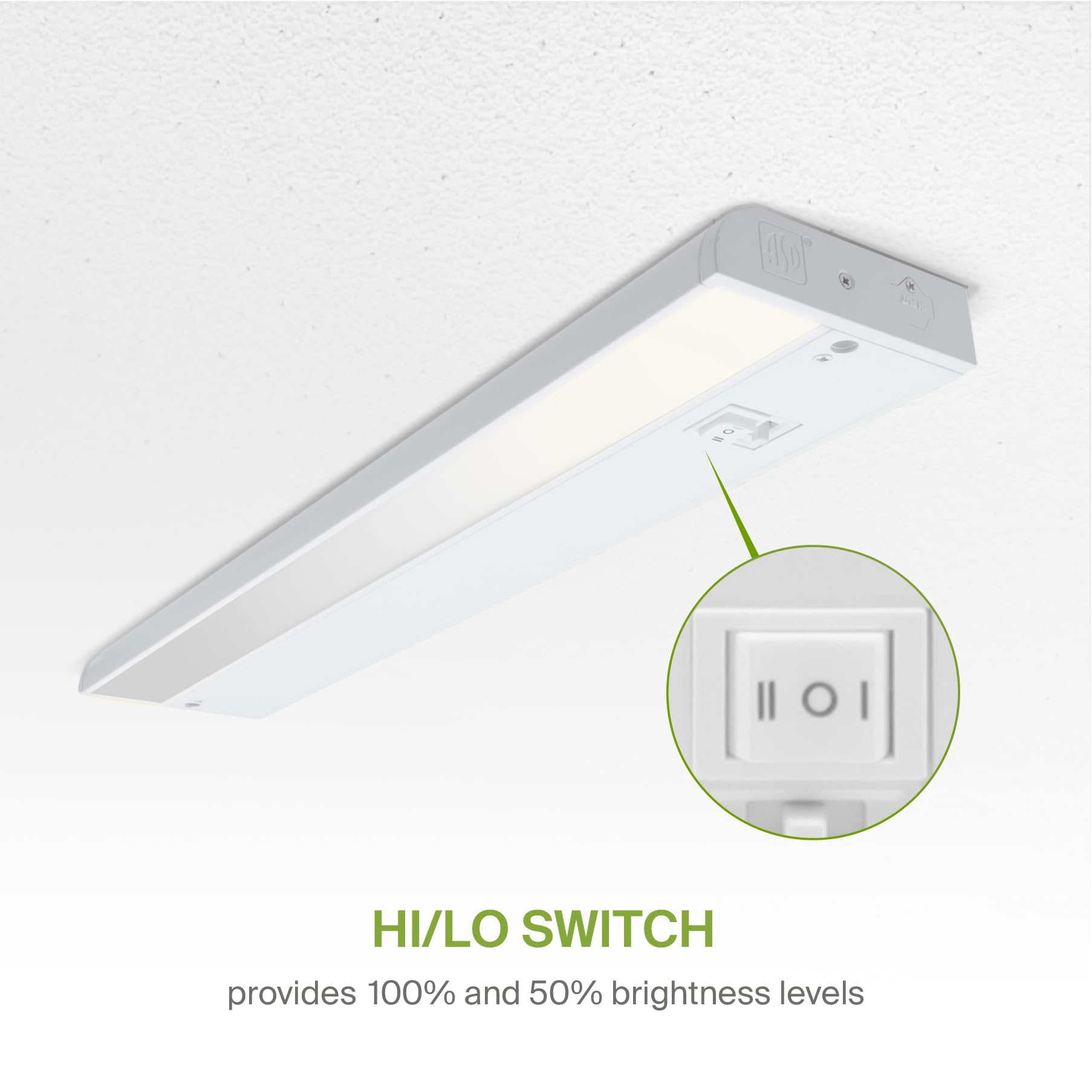 Asd Led Under Cabinet Lighting, 12 Inch, Dimmable, Hardwired/Plug-In, 3 Color Levels, Aluminum, White Finish, Model A-Ucl-12D5Cc-W