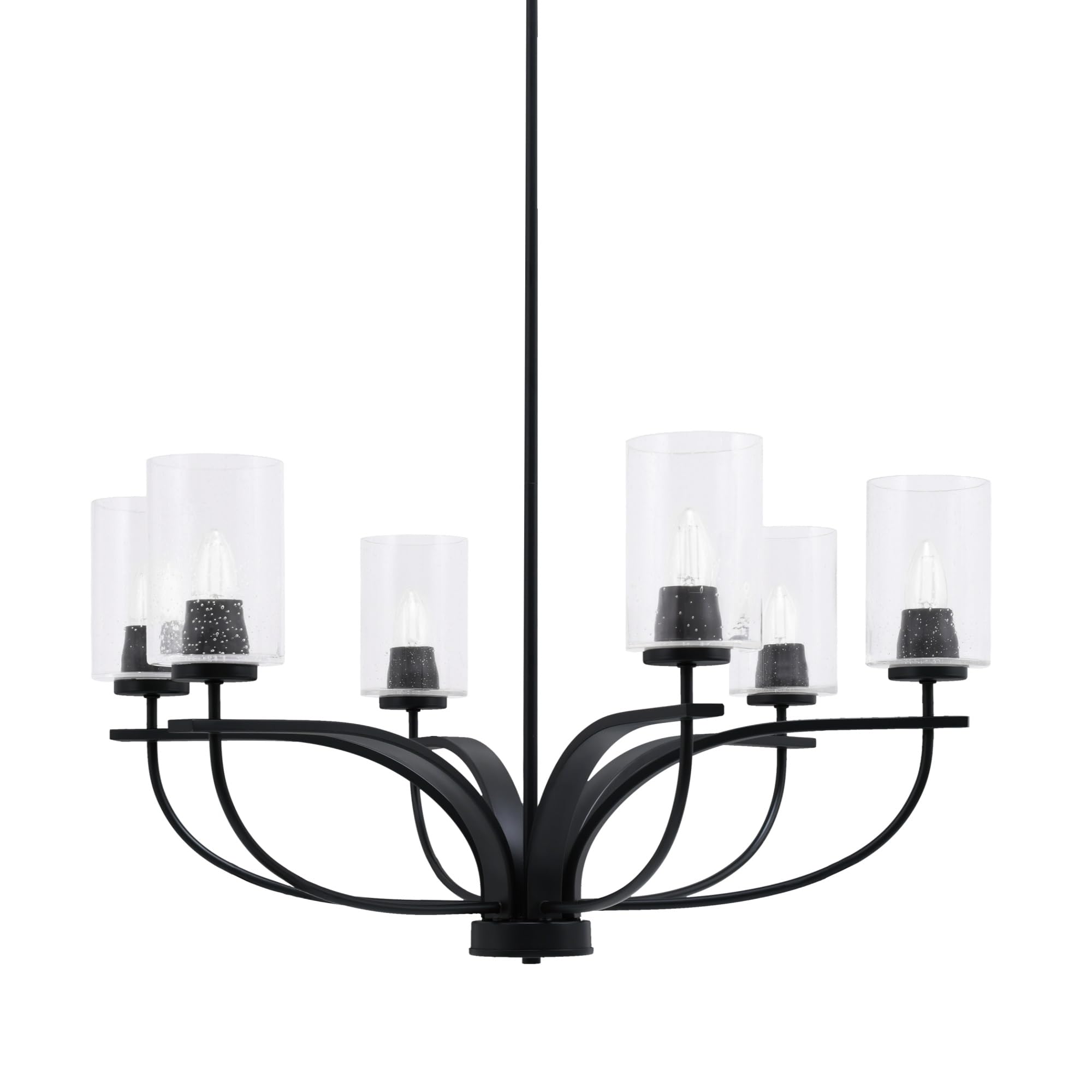 Toltec Lighting Cavella 6 Light Chandelier Shown in Matte Black Finish with 4&quot; Clear Bubble Glass