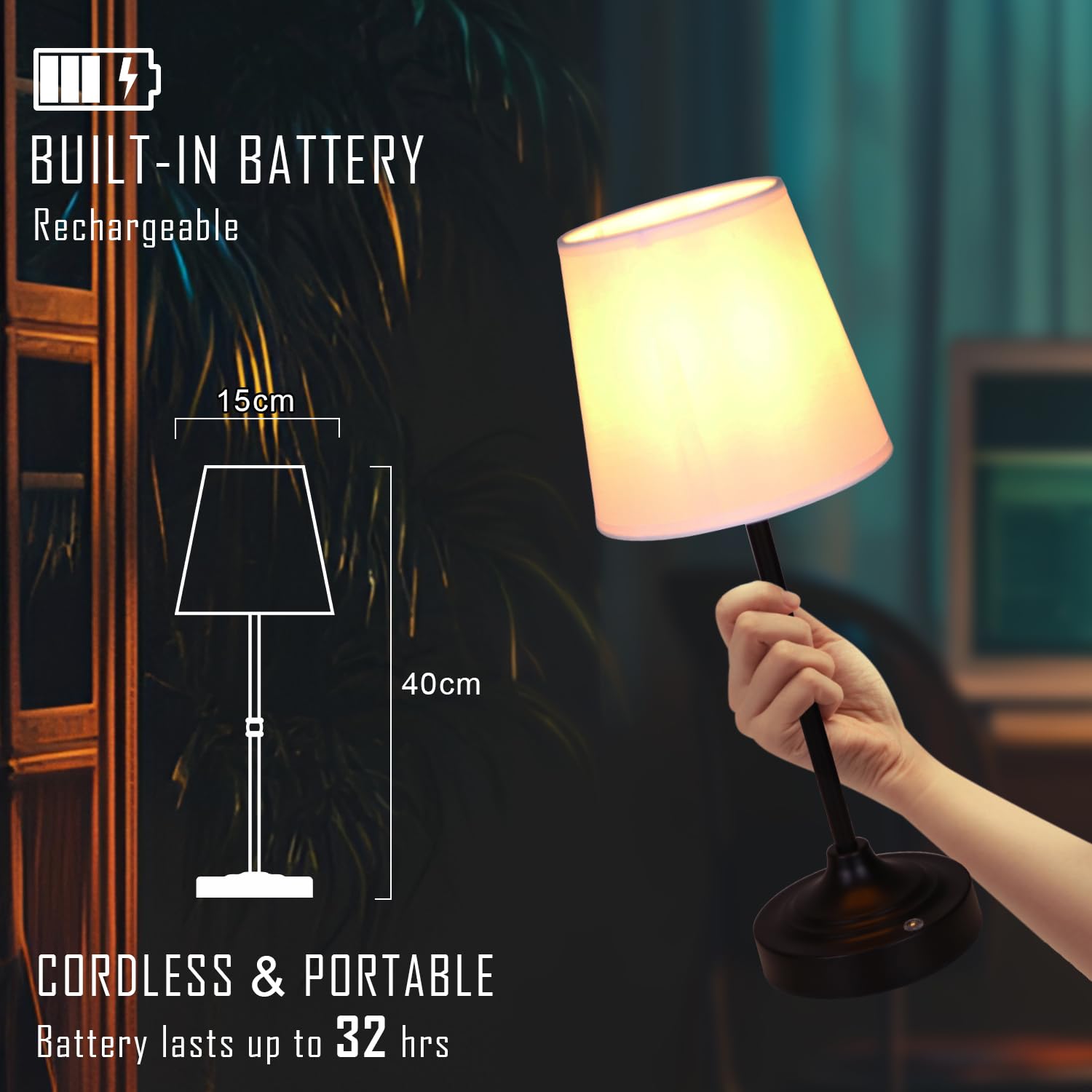 Rechargeable Battery Powered Table Lamp, Wireless Led Lamps, Cordless Touch Lamps, Stepless Dimmable Bedside Lamps, Night Lamp F