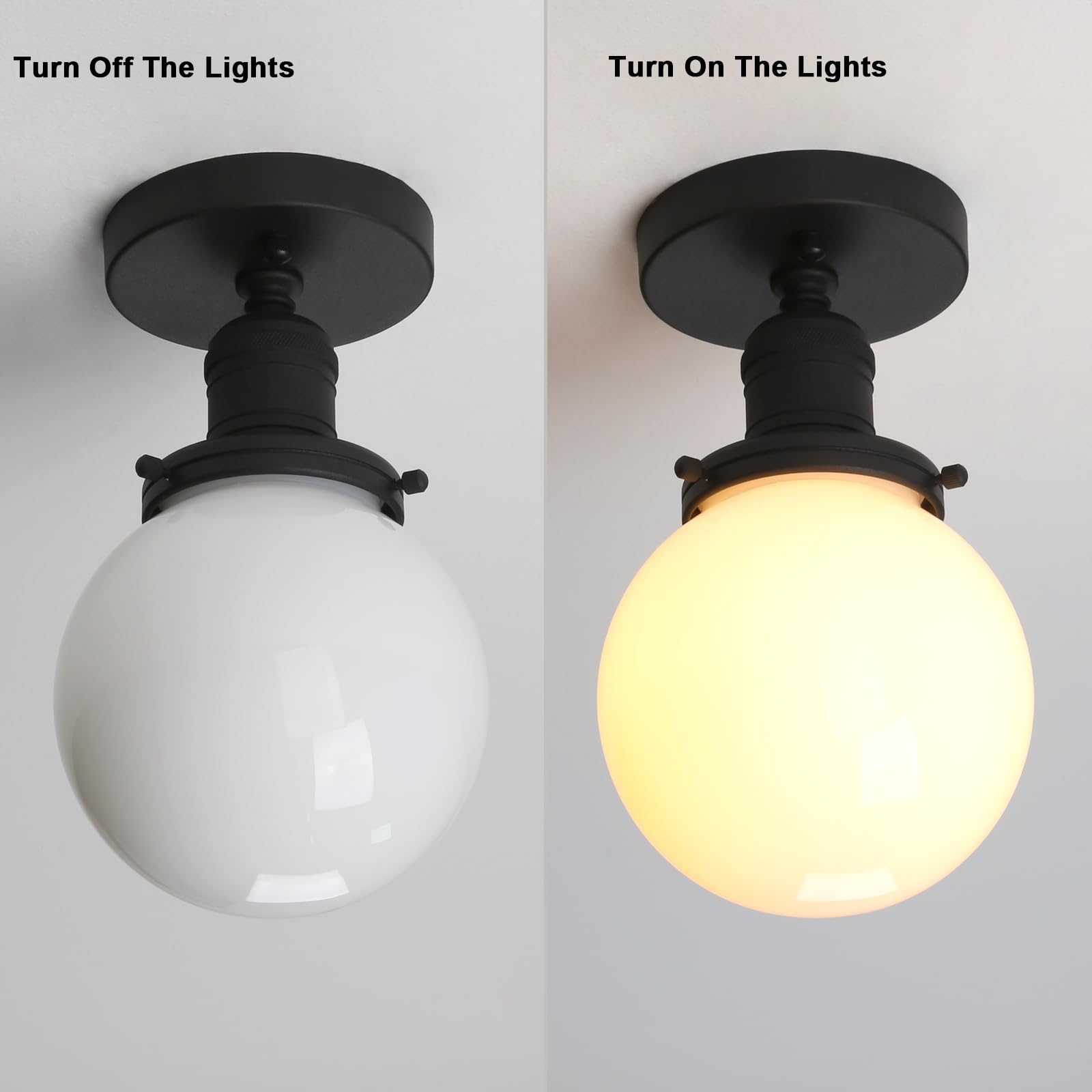 Yosoan 1-Light Ceiling Light Fixture, Milk Glass Shade, Antique Metal Base, Model 6462, Flush Mount for Kitchen, Bathroom, Entryway