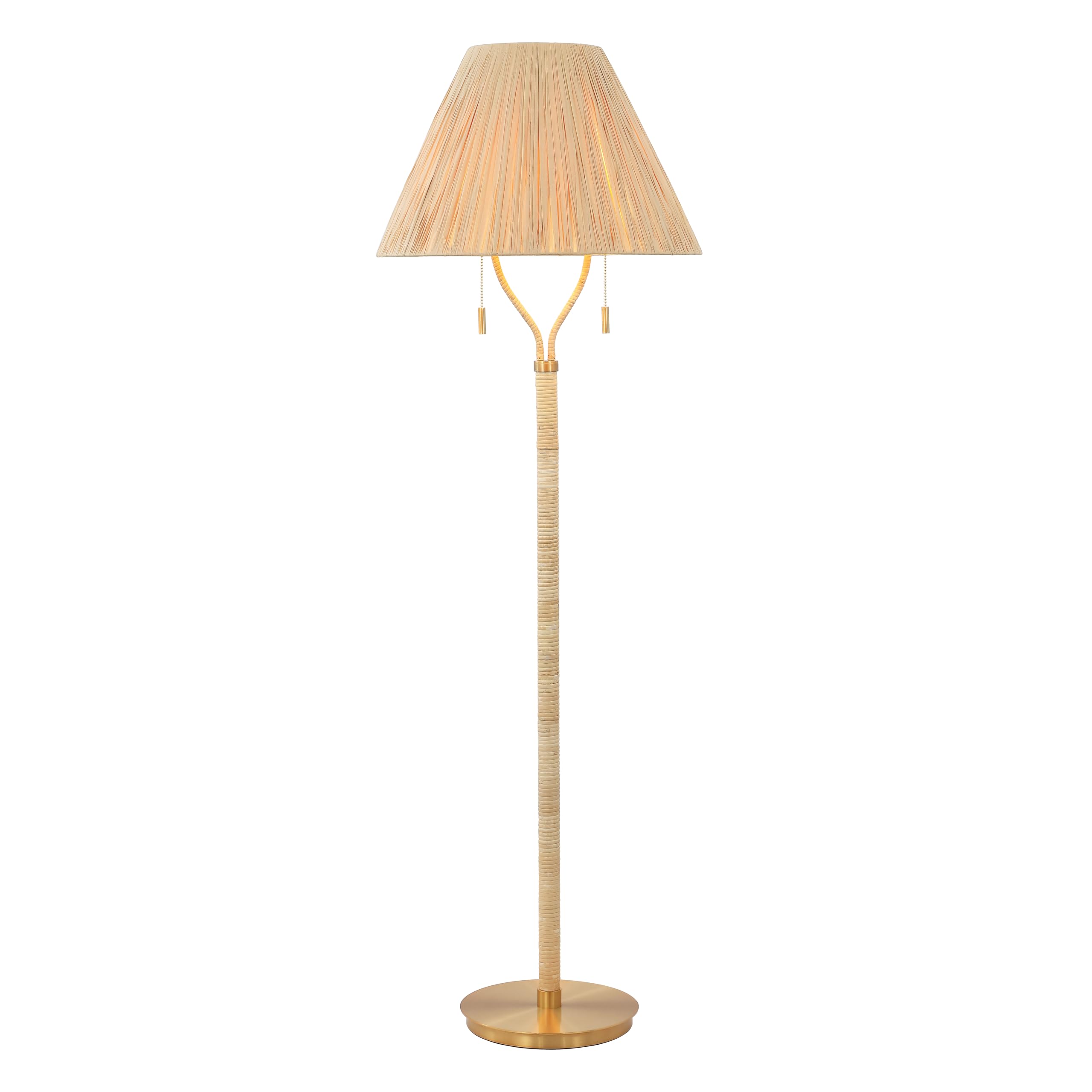 SAFAVIEH Lighting Collection Nola Coastal Boho Natural & Gold Rattan 2-Light 60-inch Pull-Chain Floor Lamp (LED Bulbs Included)