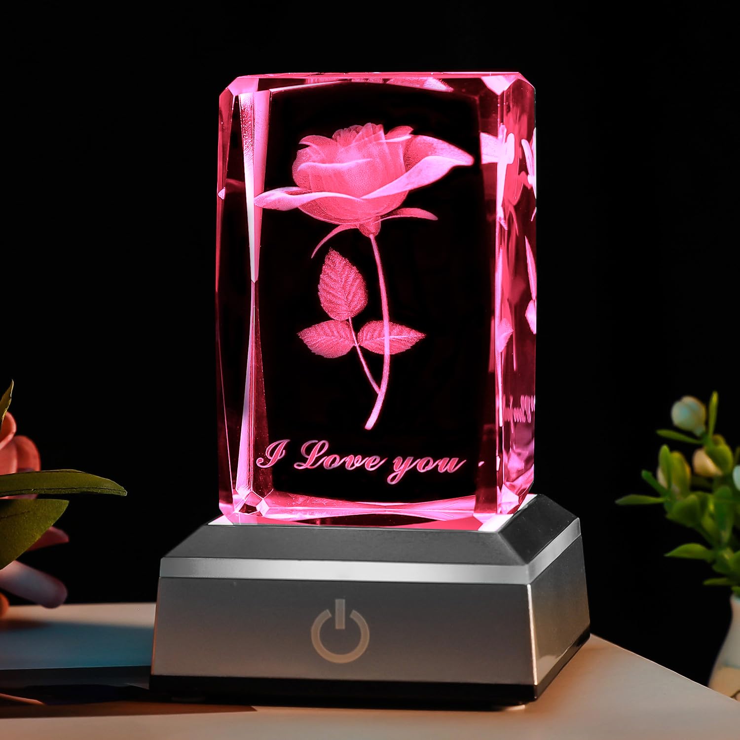 Bahujida 3D Rose Crystal With Led Color Lamp, Mothers Day Gift,Birthday Present For Girlfriend, Wife, Mother, Friendship And Lov