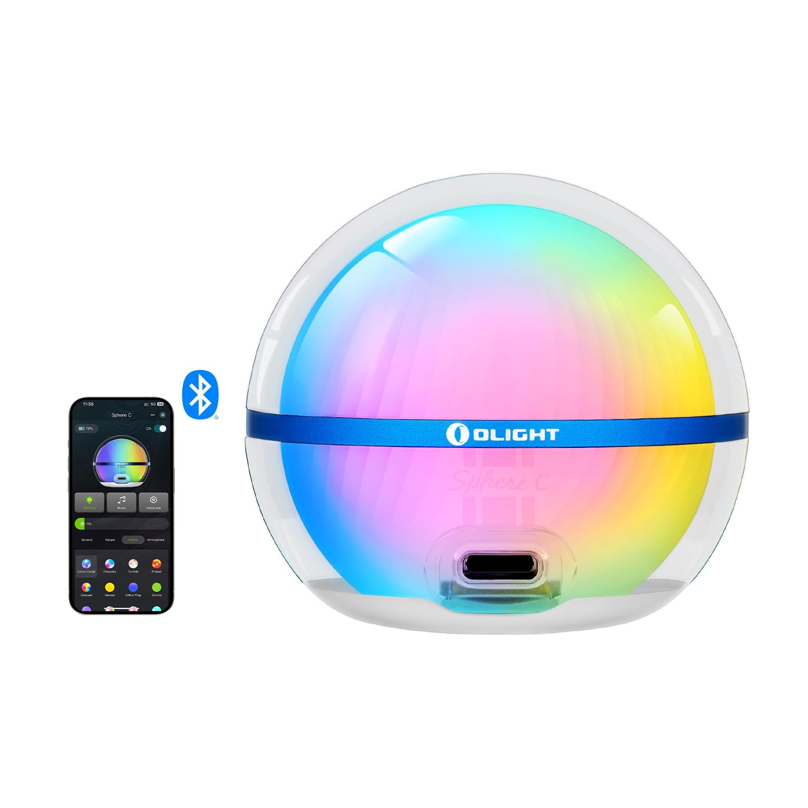 OLIGHT Sphere C Smart Night Light, USB-C Rechargeable, 75 Lumens, Dimmable, Portable, Small, White, Model O-SPHERE-C-300000