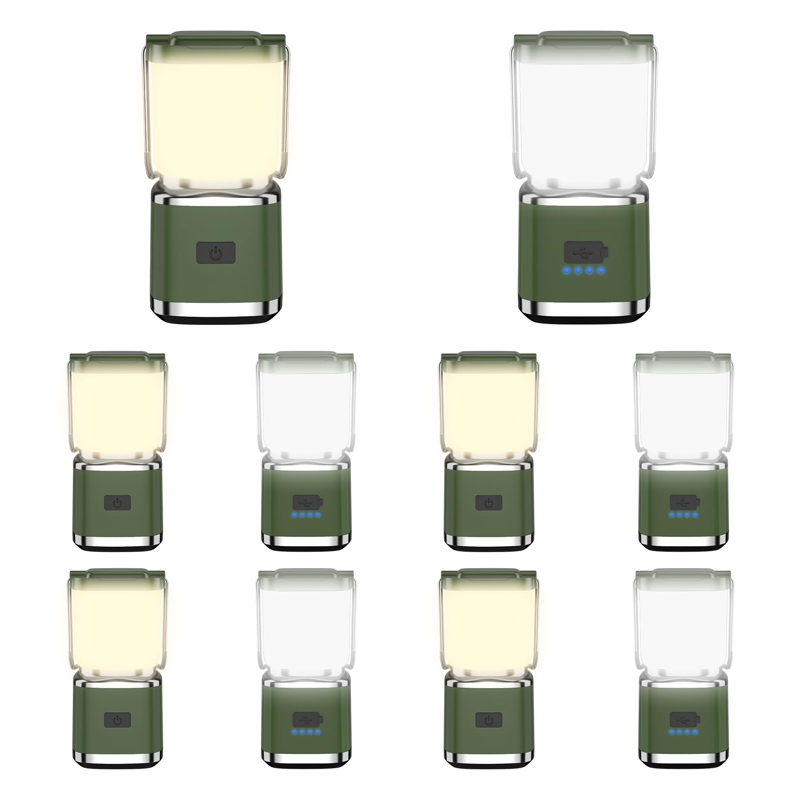 iToncs LED Camping Lantern, Rechargeable, Waterproof, 4 Light Modes, Dark Green, 10 Pack, Model 507