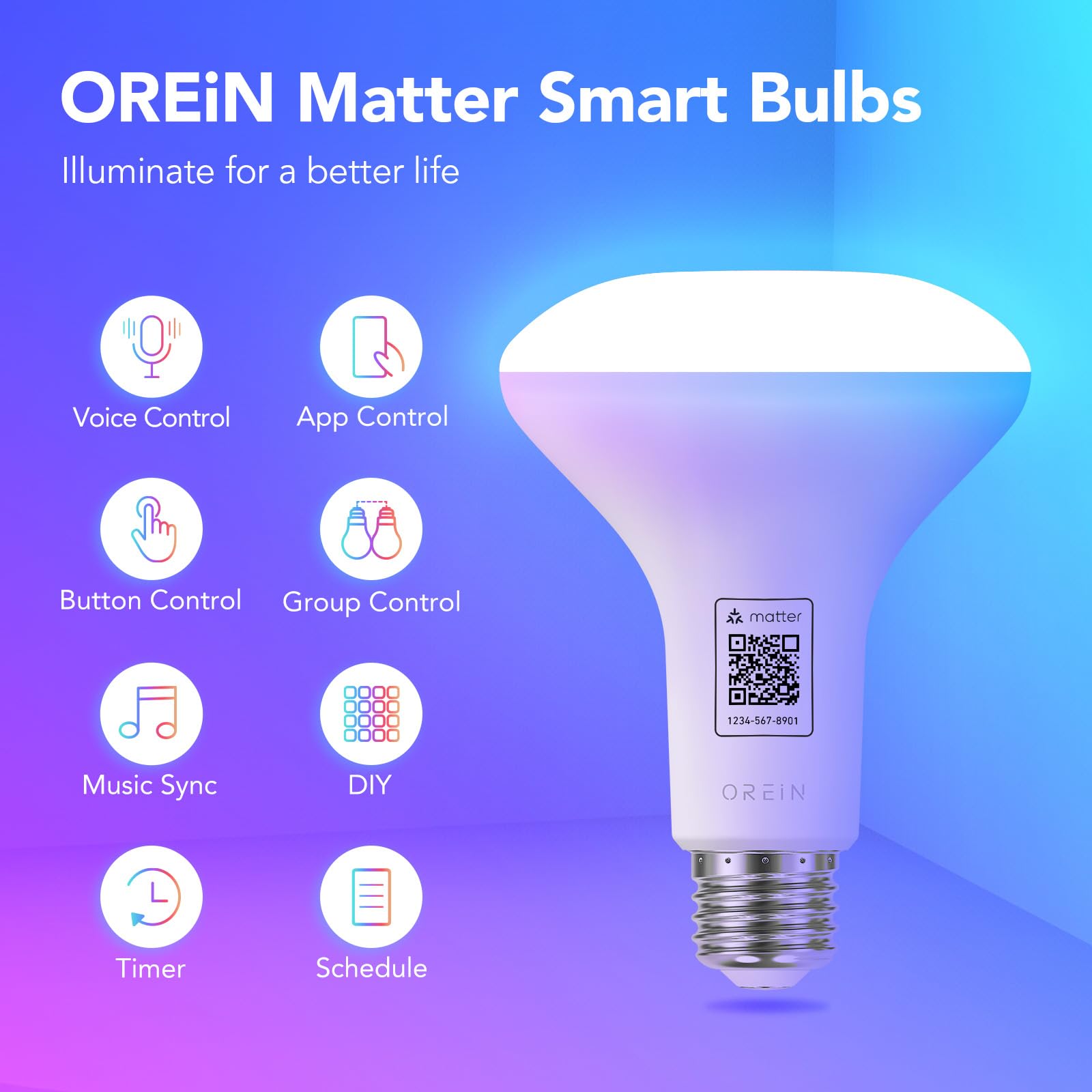 Orein Matter Smart Light Bulb, Br30 Smart Light Bulbs 650Lm 60W, Recessed Color Changing Bulbs Rgbtw, Smart Flood Light Bulb Compatible With Alexa, Apple Home, Google Home, Smartthings, 4Pack