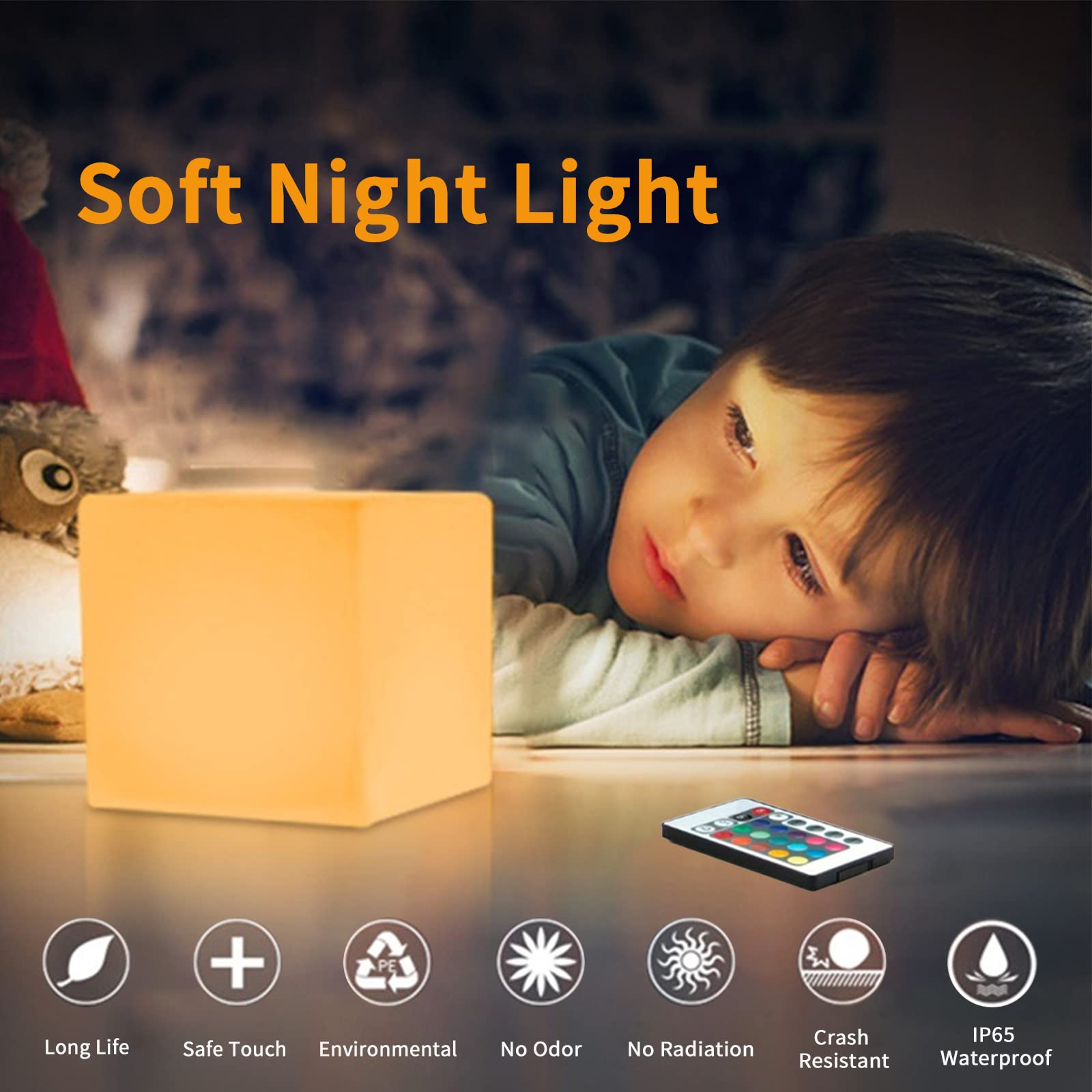 Borelor LED Cube Light, 4-Inch Rechargeable Mood Lamp, Remote Control, 16 Color Changing, Blue, Dimmable Decorative Lighting