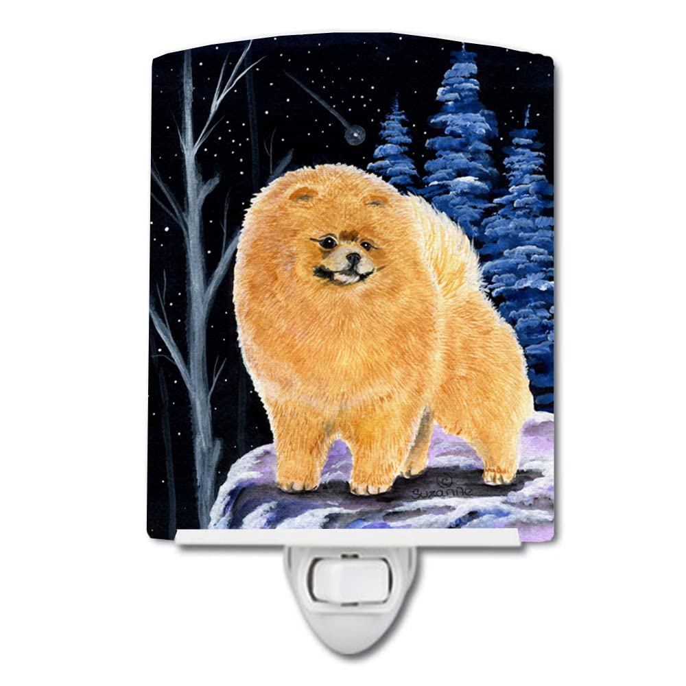 Caroline'S Treasures Ss8396Cnl Starry Night Pomeranian Ceramic Night Light Compact, Ul-Certified, Ideal For Bedroom, Bathroom, Nursery, Hallway, Kitchen, 6X4X3, Multicolor
