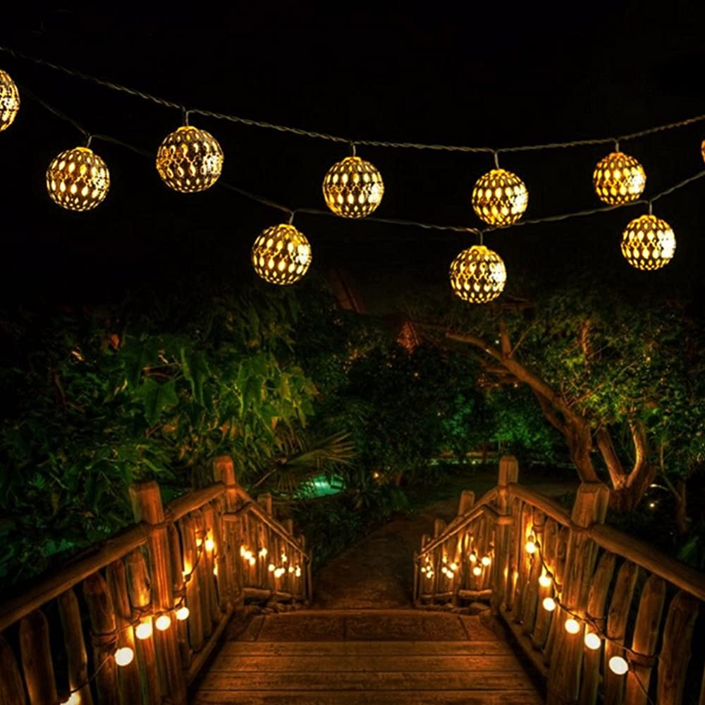 dephen Solar String Lights - 15ft 20LED Waterproof Warm White Moroccan Lights for Patio Garden Party Xmas Tree
