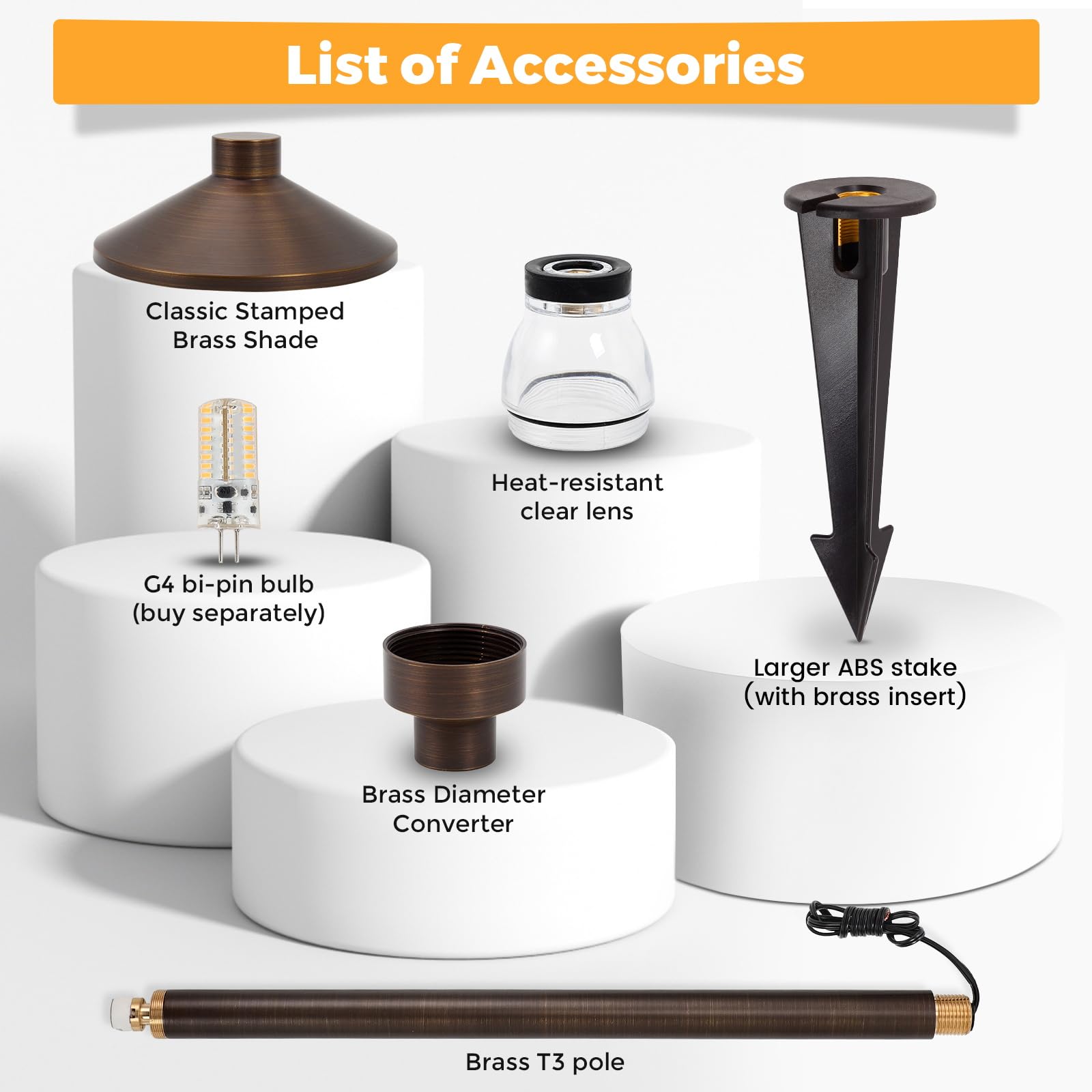 Gardencoin Solid Brass Low Voltage Pathway Lights (6.7'' Shade, 21.9'' Tall), 12V Ac/Dc Heavy Duty Led Landscape Path Lights Outdoor Wired, Antique Bronze Walkway Lights With Larger Stake, 6-Pack