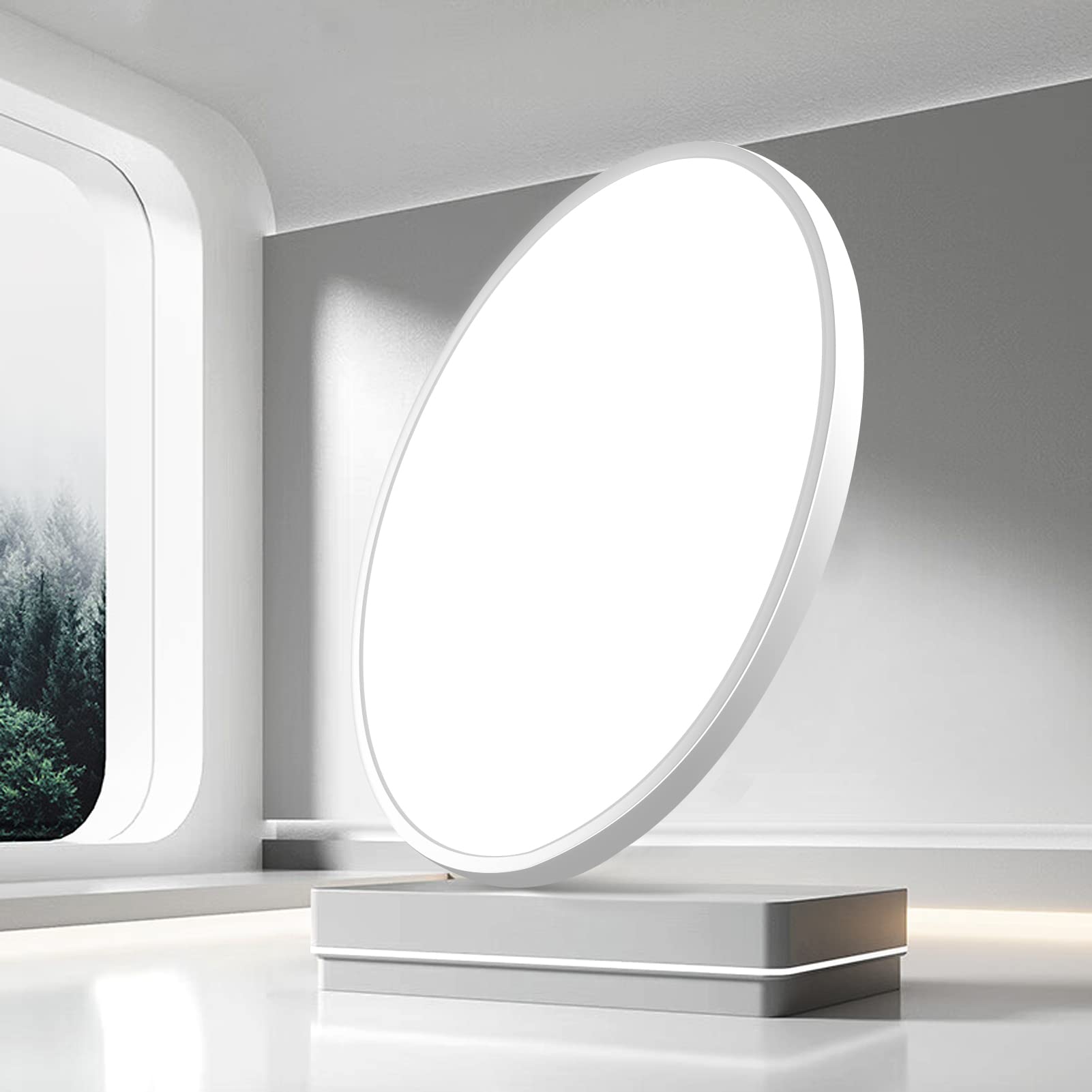 LightingWill 15.7 Inch LED Flush Mount Ceiling Light Fixture, 6000K Cool White, 3800LM, 32W, Flat Modern Round Lighting Fixture,