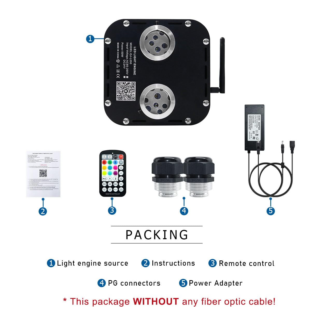 Akepo 50W Dual-Head Dual-Color Twinkle Fiber Optic Light Engine  Twinkle+Same Or Different Color+Bluetooth App Control+Music Activated+28-Key Remote For Home Fiber Optic Star Ceiling Kit