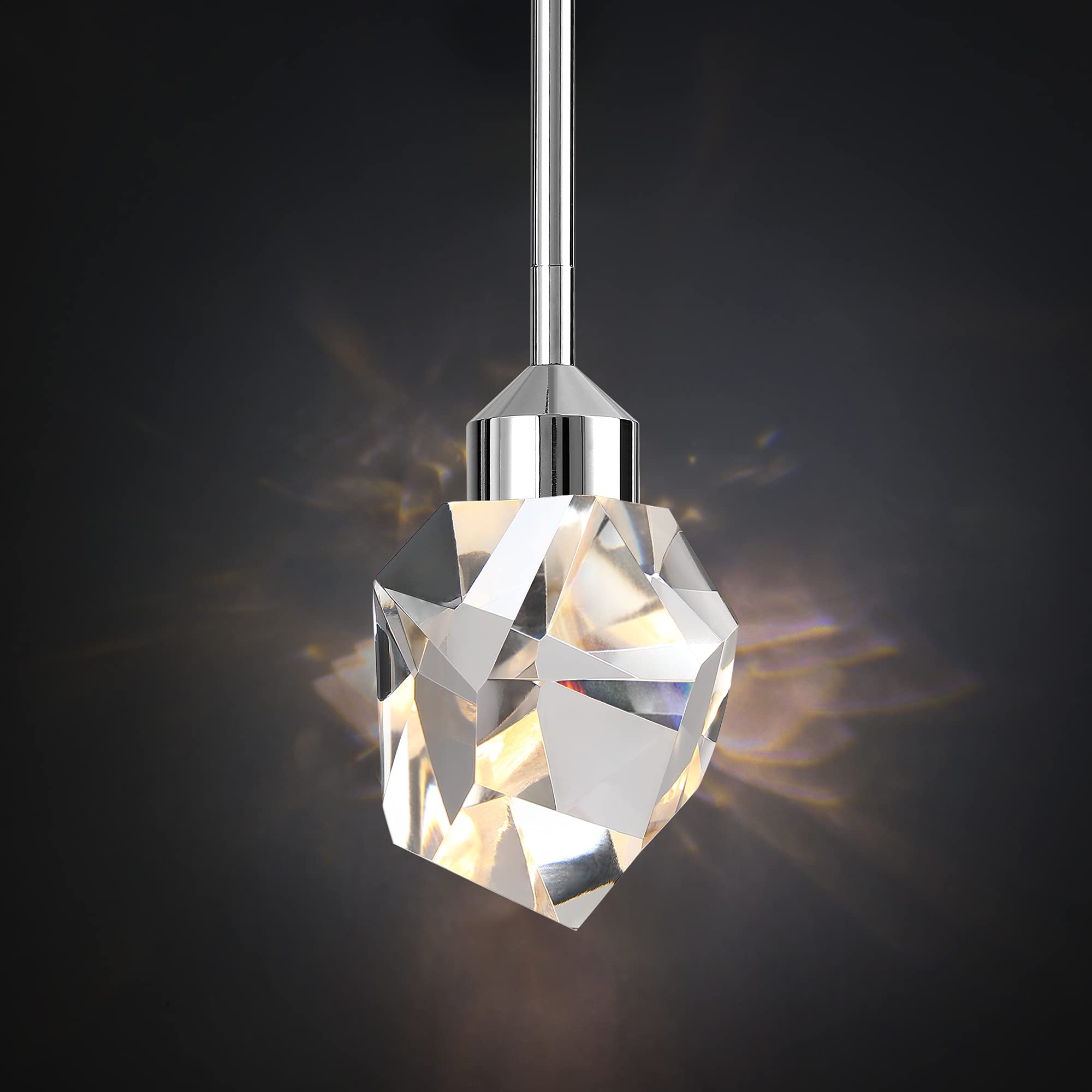 Untrammelife Polished Nickel Crystal Pendant Light, 1-Light Irregular Modern Rod Hanging Pendant Light Fixture 5W 3000K Dimmable