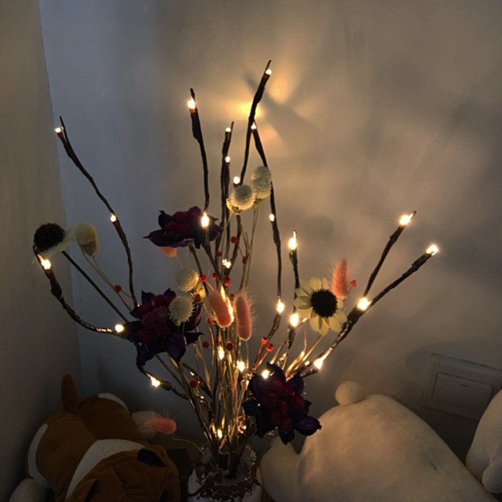 3 Pack Warm White Lighted Branches 60 LED Twig Lights Lighted Plants Artificial Twinkle Willow Branch Lamp Home Fairy Light Up B