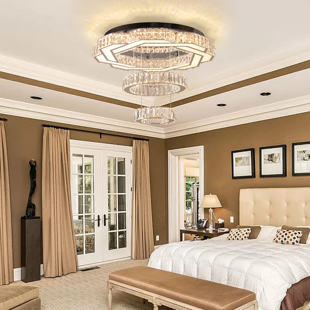 xychfantligh 22.5" Crystal Chandelier – Modern LED Pendant Light for Living Room, Warm Color, Model MC105, Large Size