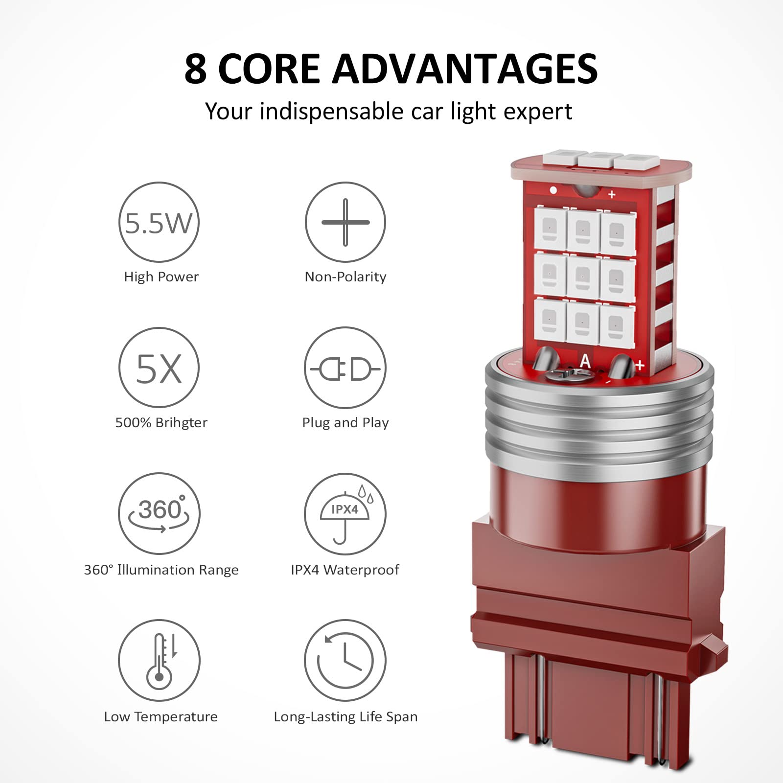 Fanteli 3157 Led Bulb Flashing Brake Lights, 300% Brighter 3156 3047 3057 3457 4157 4057 Plug And Play Strobe Blinking Led Stop Tail Lights, Brilliant Red