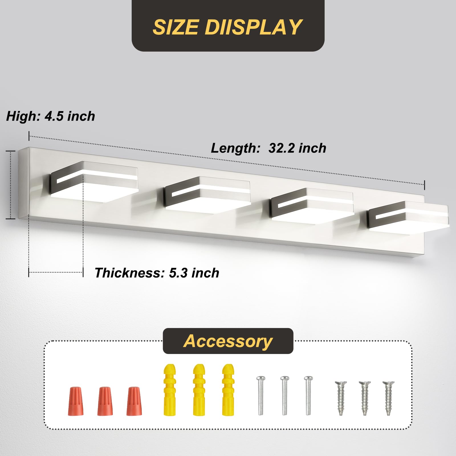 Okeli 4 Lights Bathroom Vanity Light Fixtures Brushed Nickel Led Dimmable Vanity Light Over Mirror Modern Wall Mounted Lighting