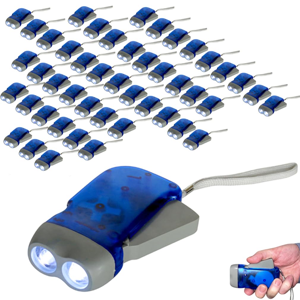 Evelots Hand Crank Emergency Flashlights -48 Pack- Camping , Home , Car - Double LED Bright Lights - Great for Hiking , Outdoor 