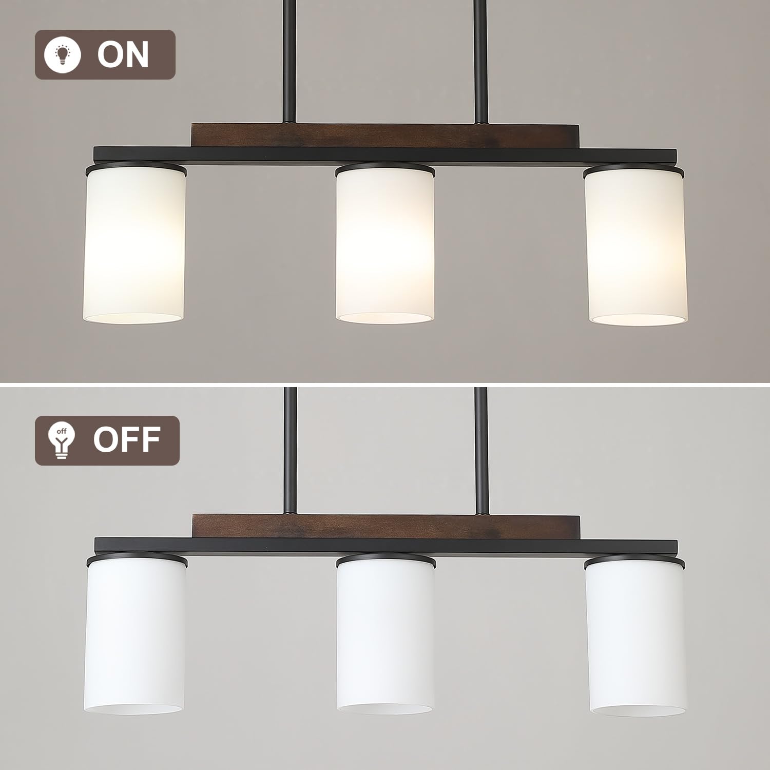 Mecgirn 3 Light Linear Chandelier - Black Pendant Light with Milk Glass Shade for Dining Room and Kitchen Island, Model D0016-3-M